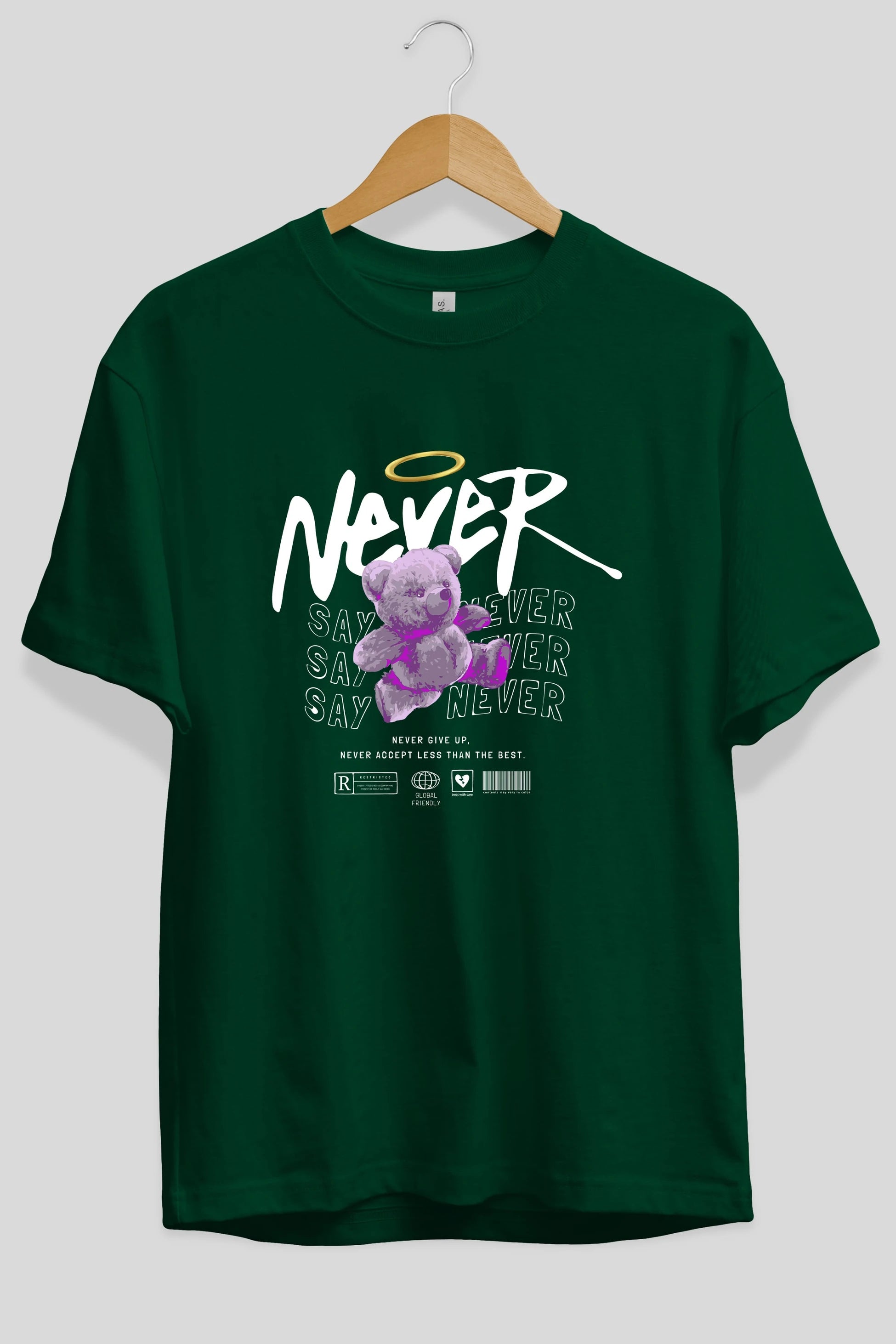 Teddy Bear Never Ön Baskılı Oversize t-shirt Erkek Kadın Unisex