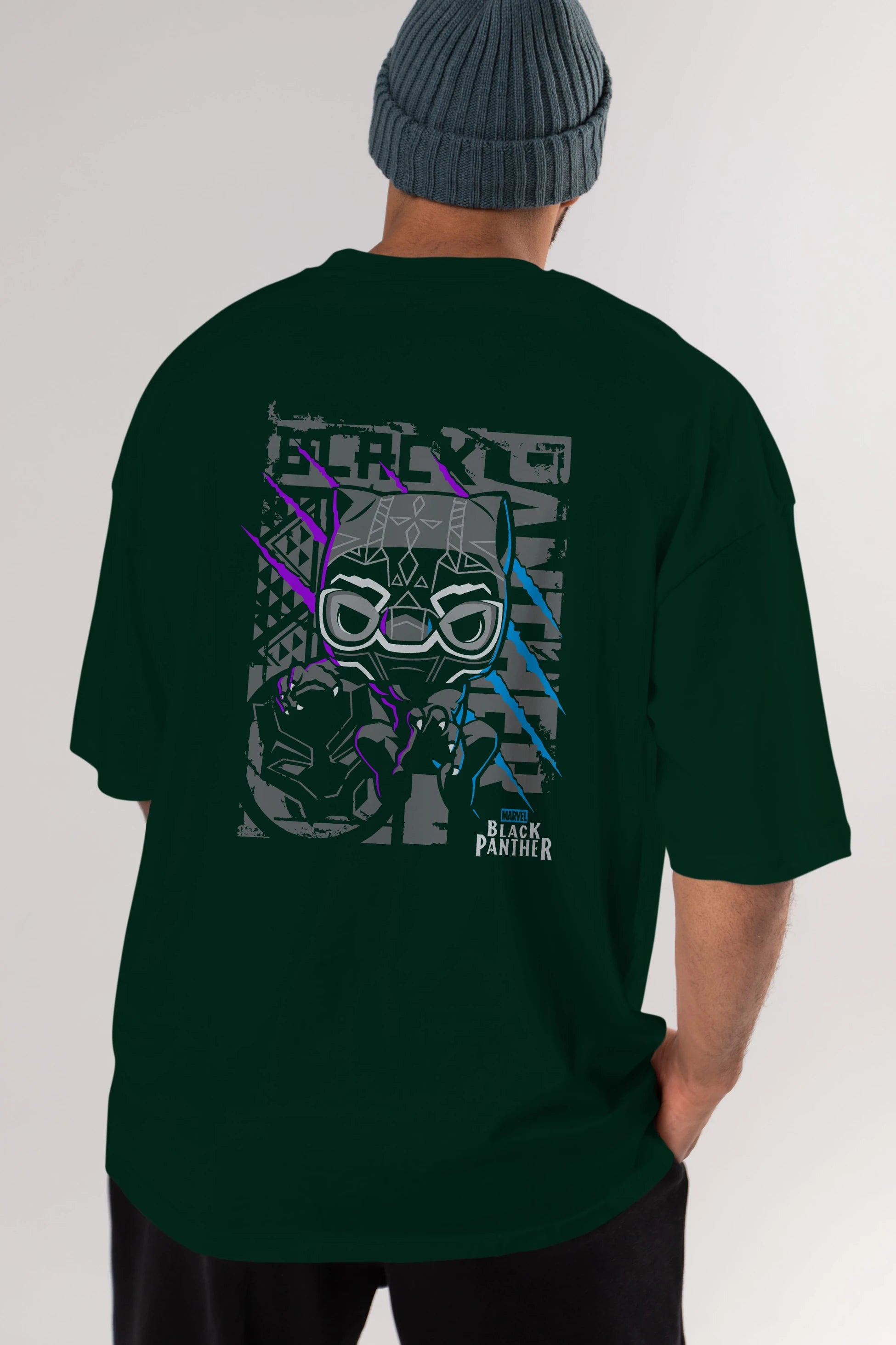 Black Panther Arka Baskılı Oversize t-shirt Erkek Kadın Unisex %100 Pamuk Bisiklet Yaka tişort