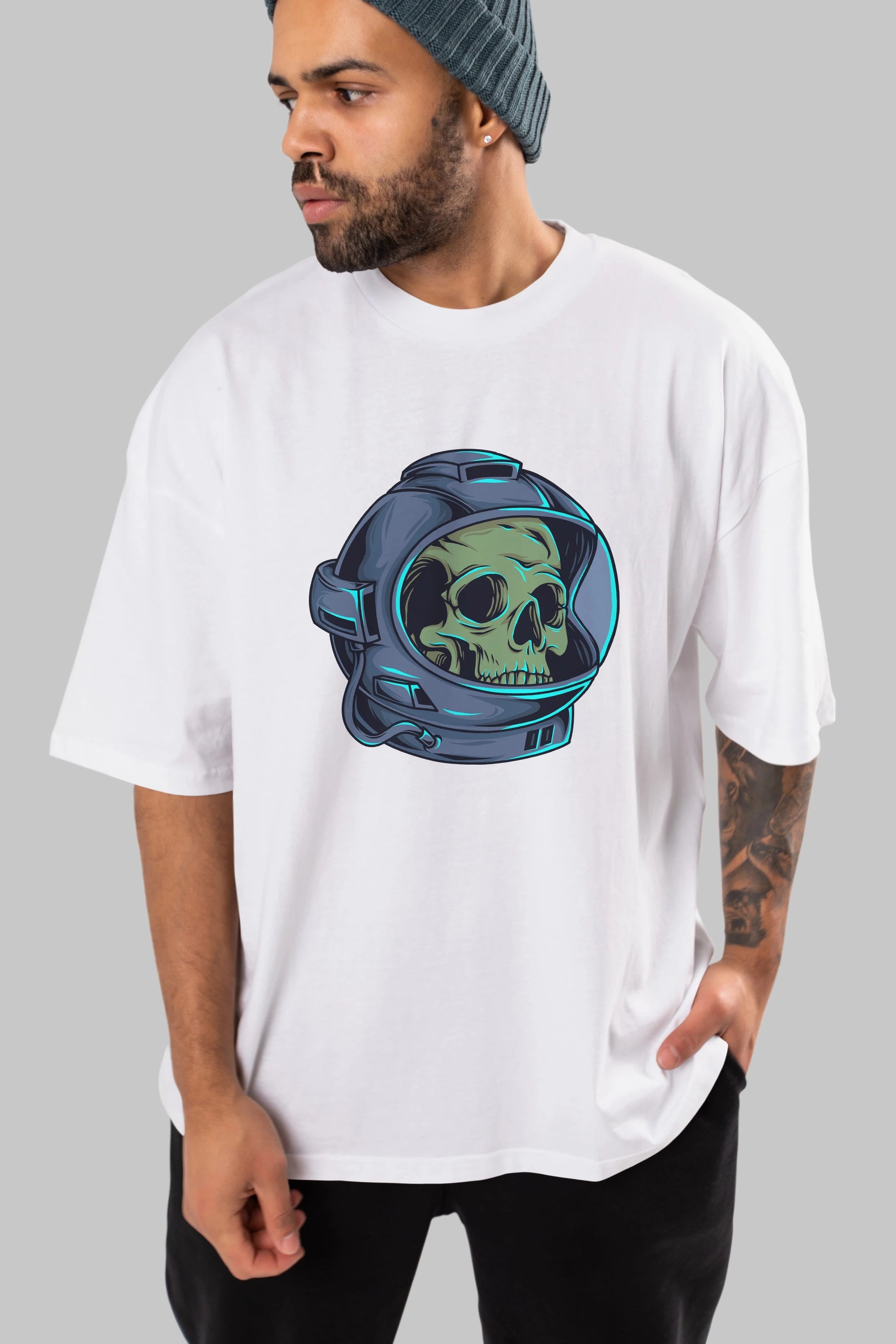Astroskull Ön Baskılı Oversize t-shirt Erkek Kadın Unisex