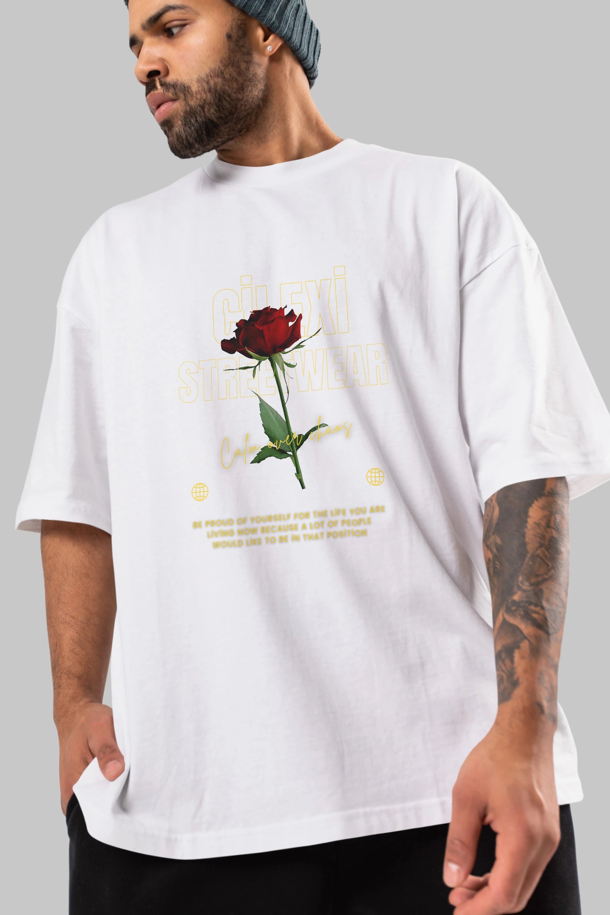 Rose Cilexi Streetwear Ön Baskılı Oversize t-shirt Erkek Kadın Unisex