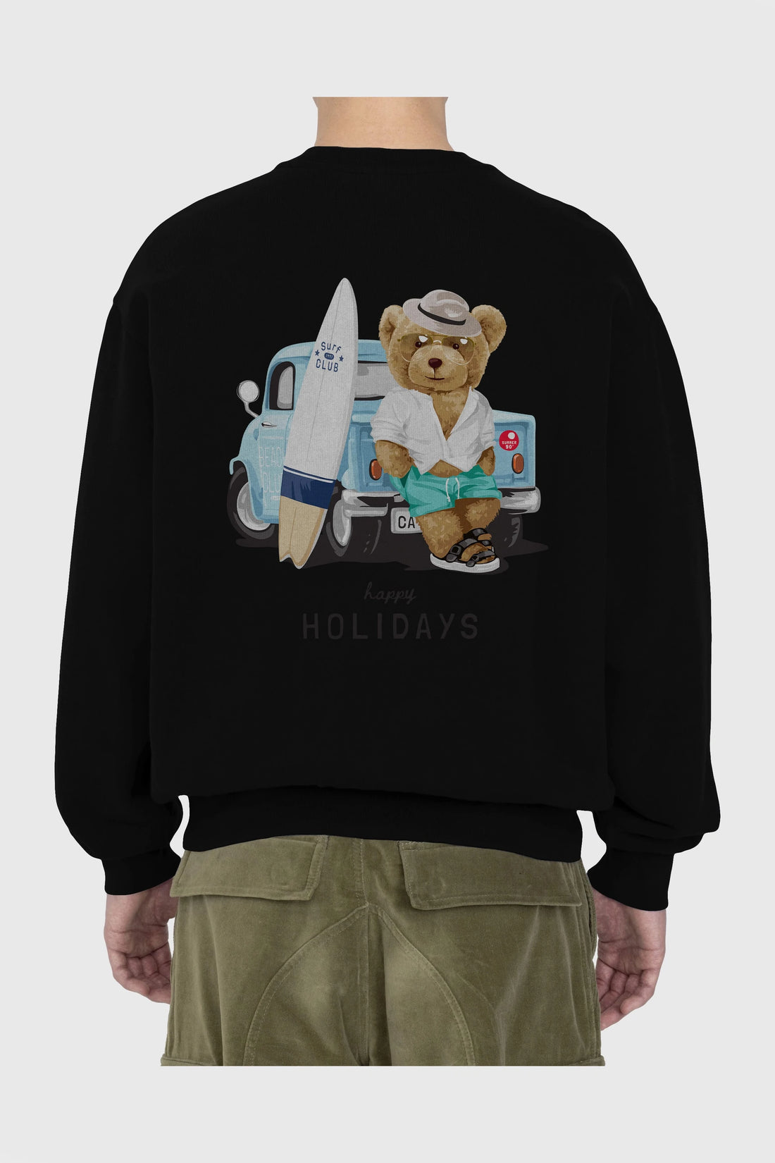 Teddy Bear Surf Club Arka Baskılı Oversize Sweatshirt Erkek Kadın Unisex