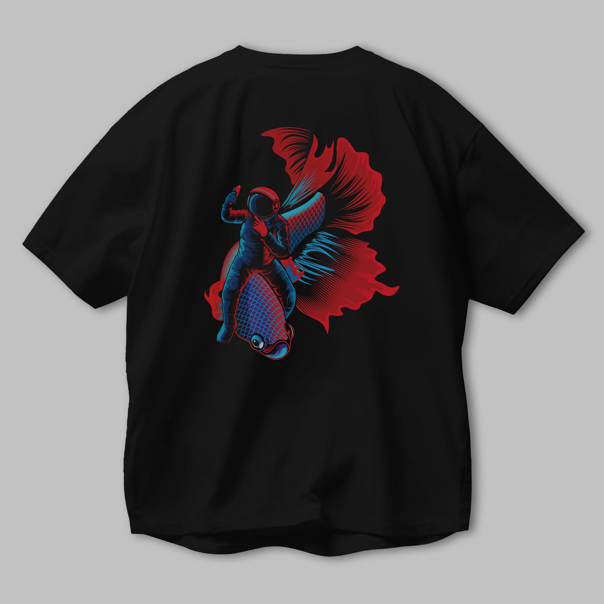 Astrofish selfie Arka Baskılı Oversize t-shirt Erkek Kadın Unisex