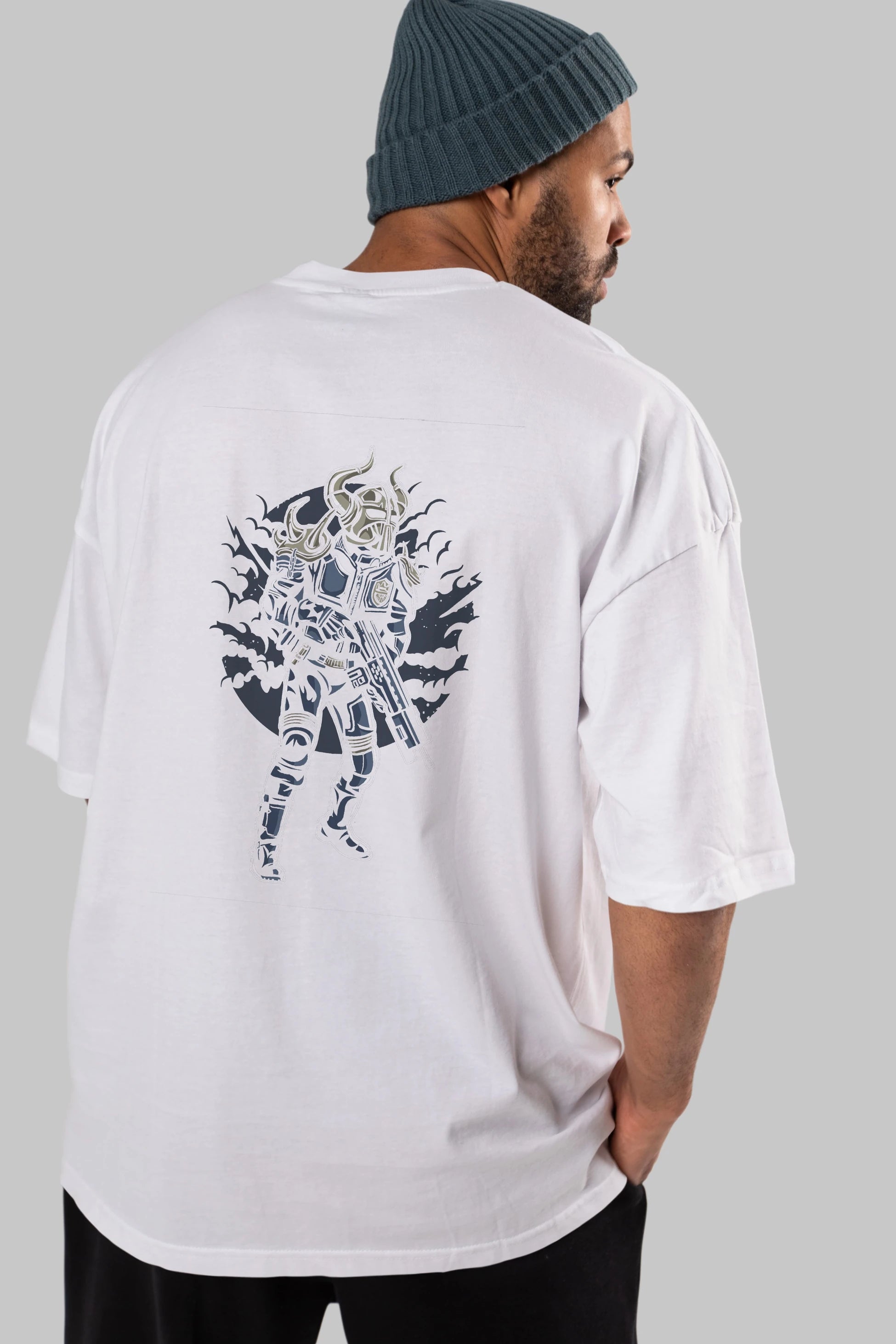 Viking Soldier Arka Baskılı Oversize t-shirt Erkek Kadın Unisex %100 Pamuk