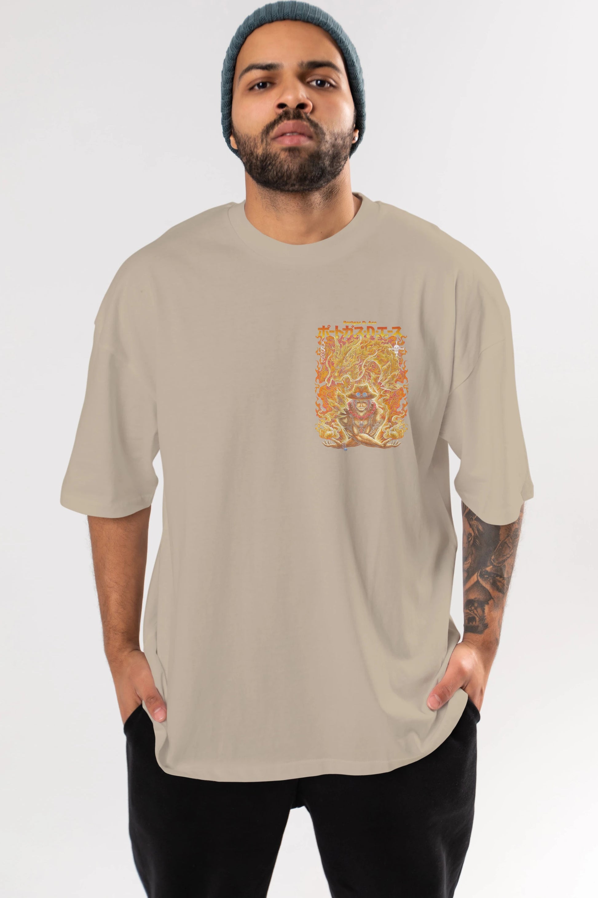 PORTGAS D. ACE Ön Sol Baskılı Oversize t-shirt Erkek Kadın Unisex %100 Pamuk Bisiklet Yaka tişort
