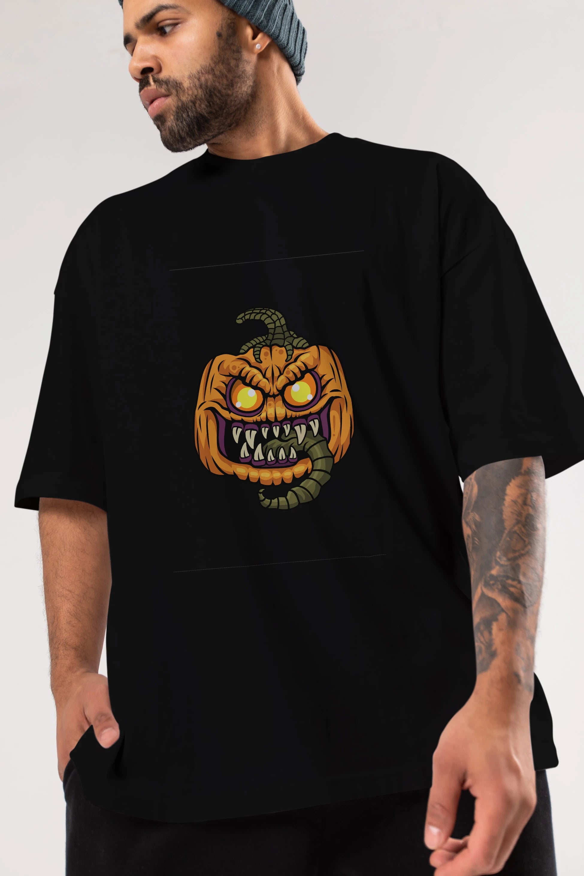 Halloween Ön Baskılı Oversize t-shirt Erkek Kadın Unisex %100 Pamuk tişort