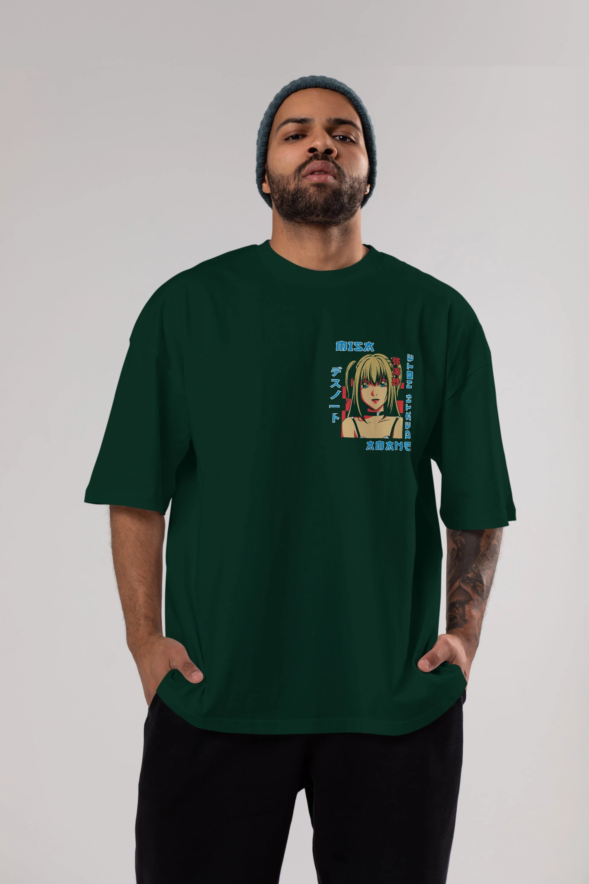 MISA-DEATH NOTE Ön Sol Baskılı Oversize t-shirt Erkek Kadın Unisex %100 Pamuk Bisiklet Yaka tişort