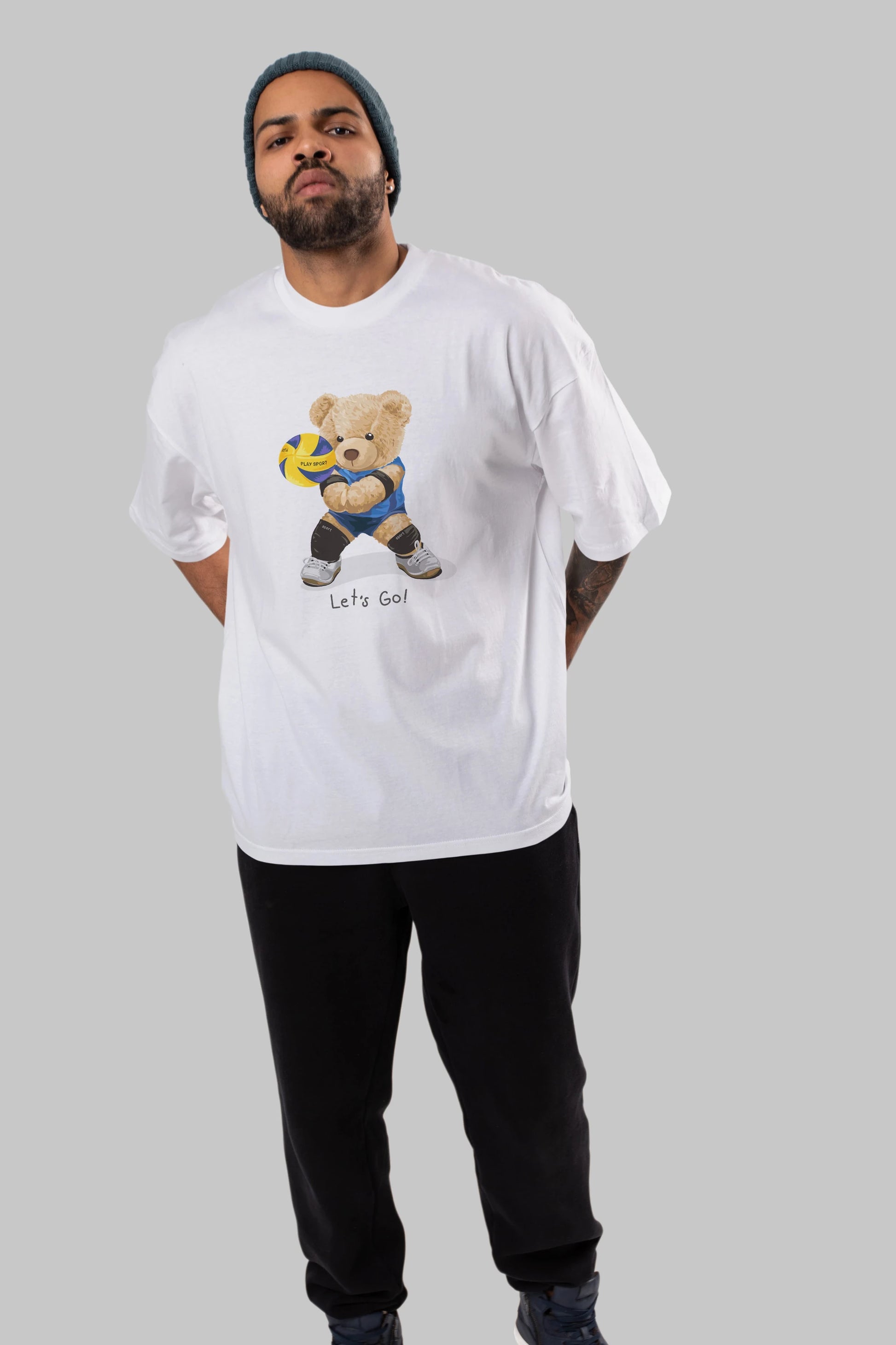 Teddy Bear Lets Go Ön Baskılı Oversize t-shirt Erkek Kadın Unisex %100 Pamuk