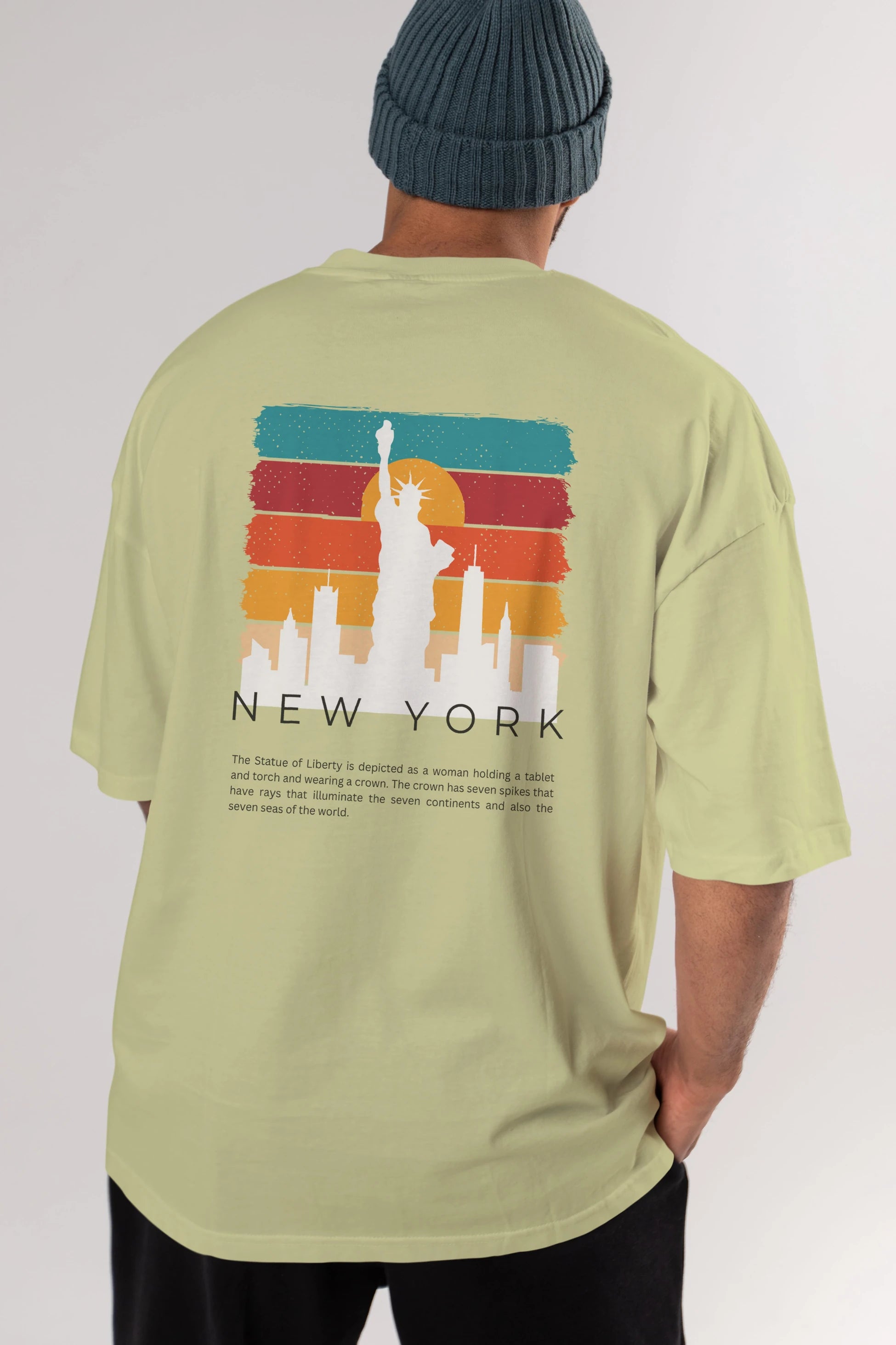 New York Yazılı Arka Baskılı Oversize t-shirt Erkek Kadın Unisex