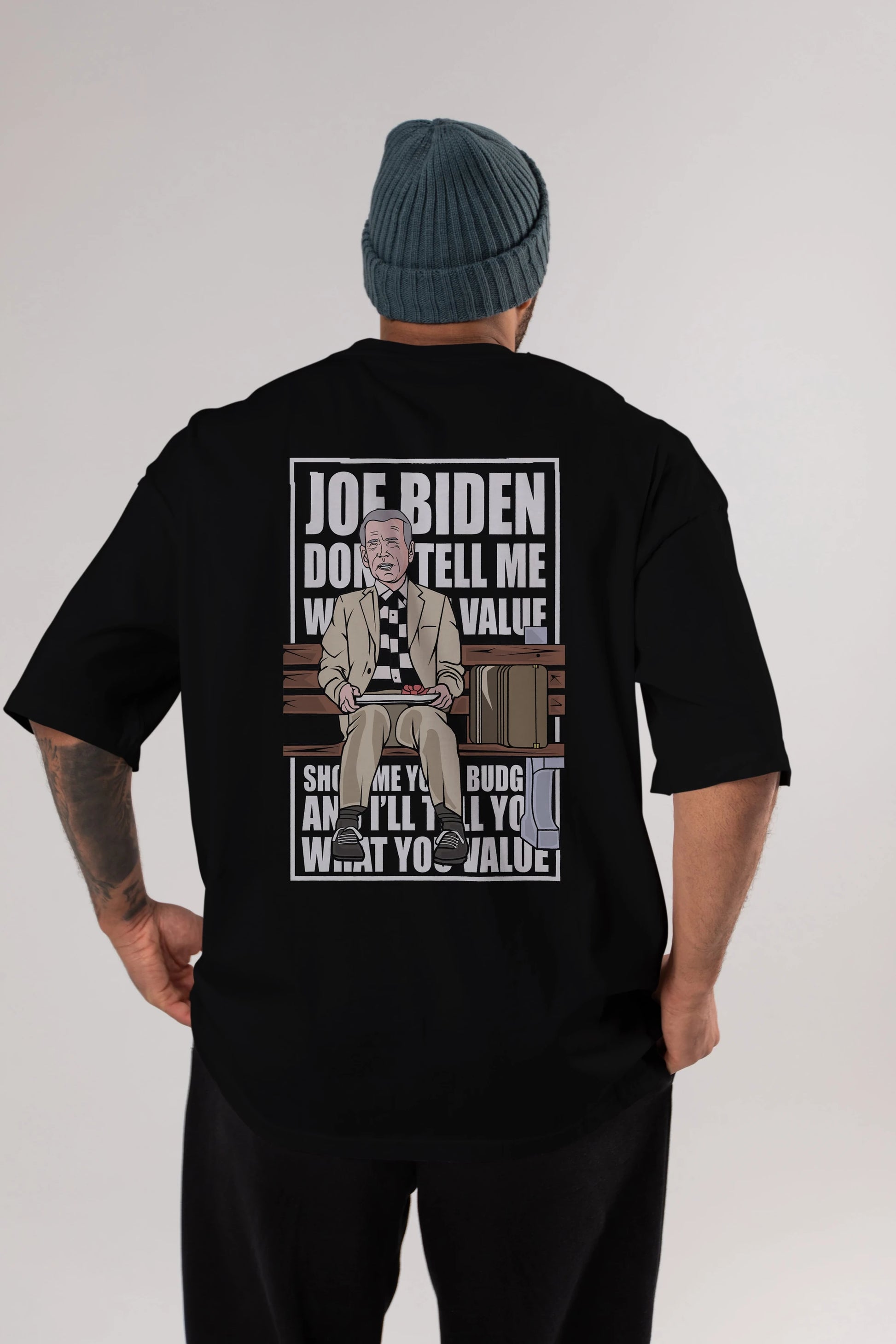 Joe Biden Forest Gump Arka Baskılı Oversize t-shirt Erkek Kadın Unisex %100 Pamuk tişort