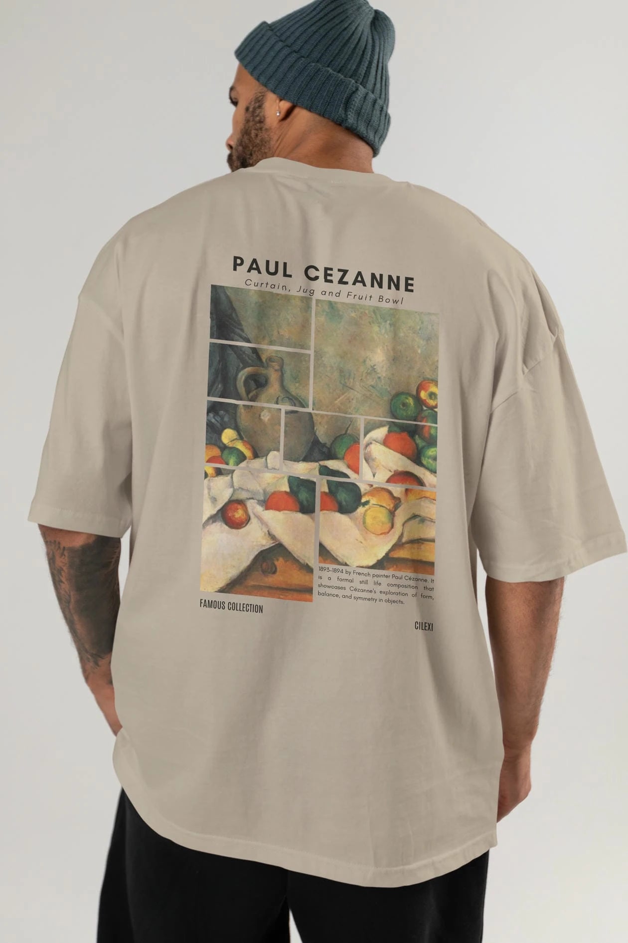 Paul Cezanne Curtain Arka Baskılı Oversize t-shirt Erkek Kadın Bisiklet Yaka Pamuk tişort