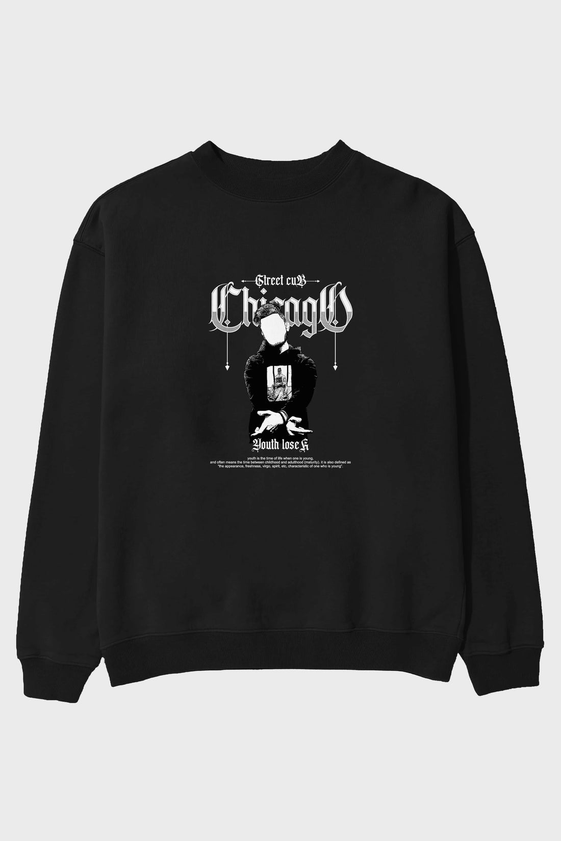 Chicago Street Club Ön Baskılı Oversize Sweatshirt Erkek Kadın Unisex