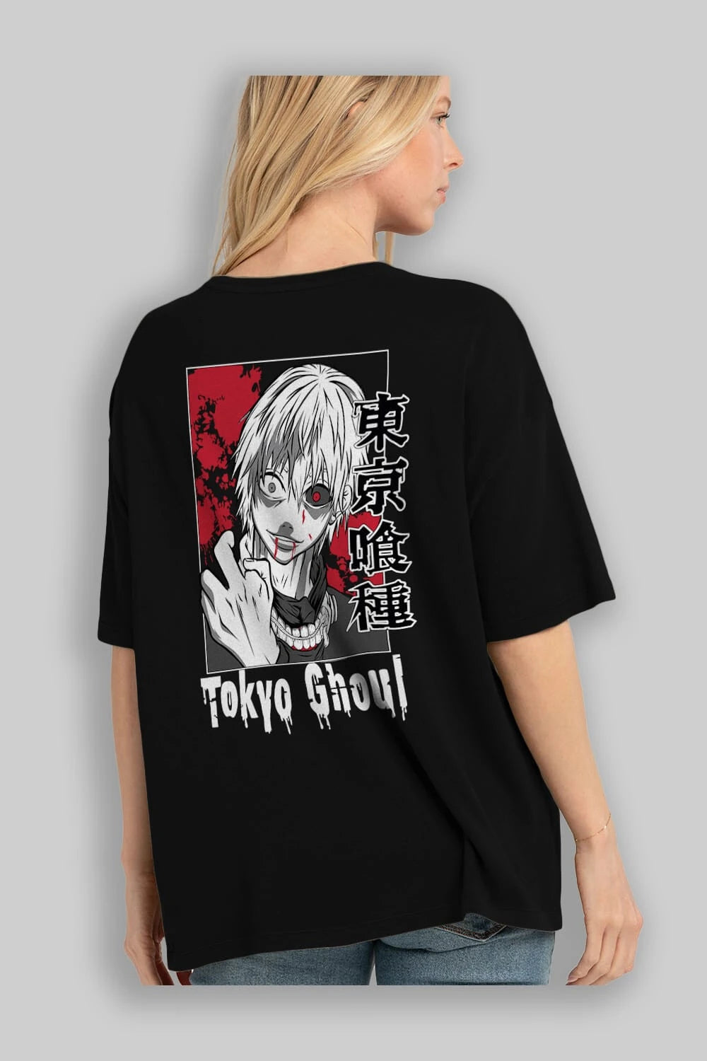 Kaneki Ken TOKYO GHOUL Anime Arka Baskılı Oversize t-shirt Erkek Kadın Unisex