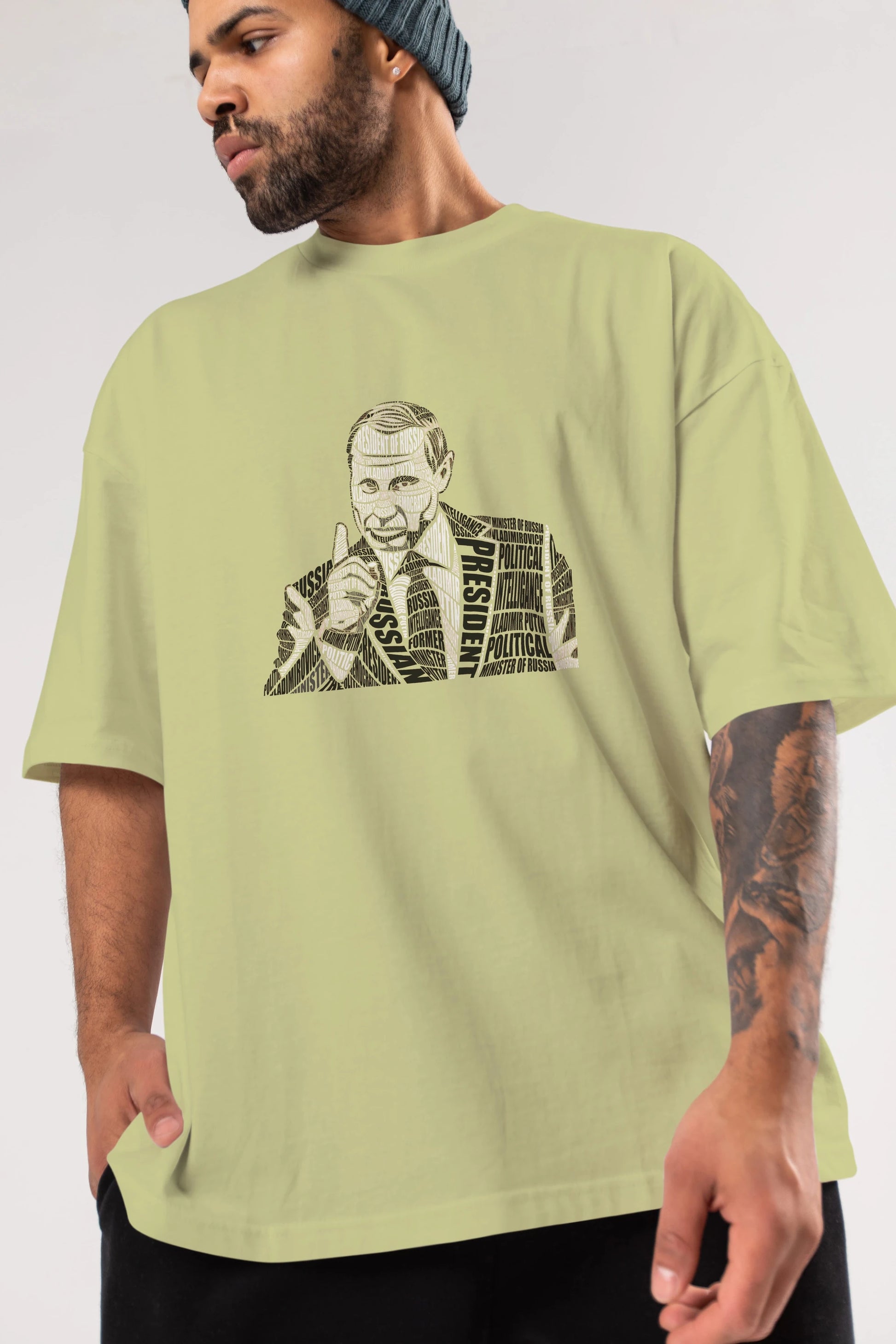 Putin Calligram Ön Baskılı Oversize t-shirt %100 pamuk Erkek Kadın Unisex