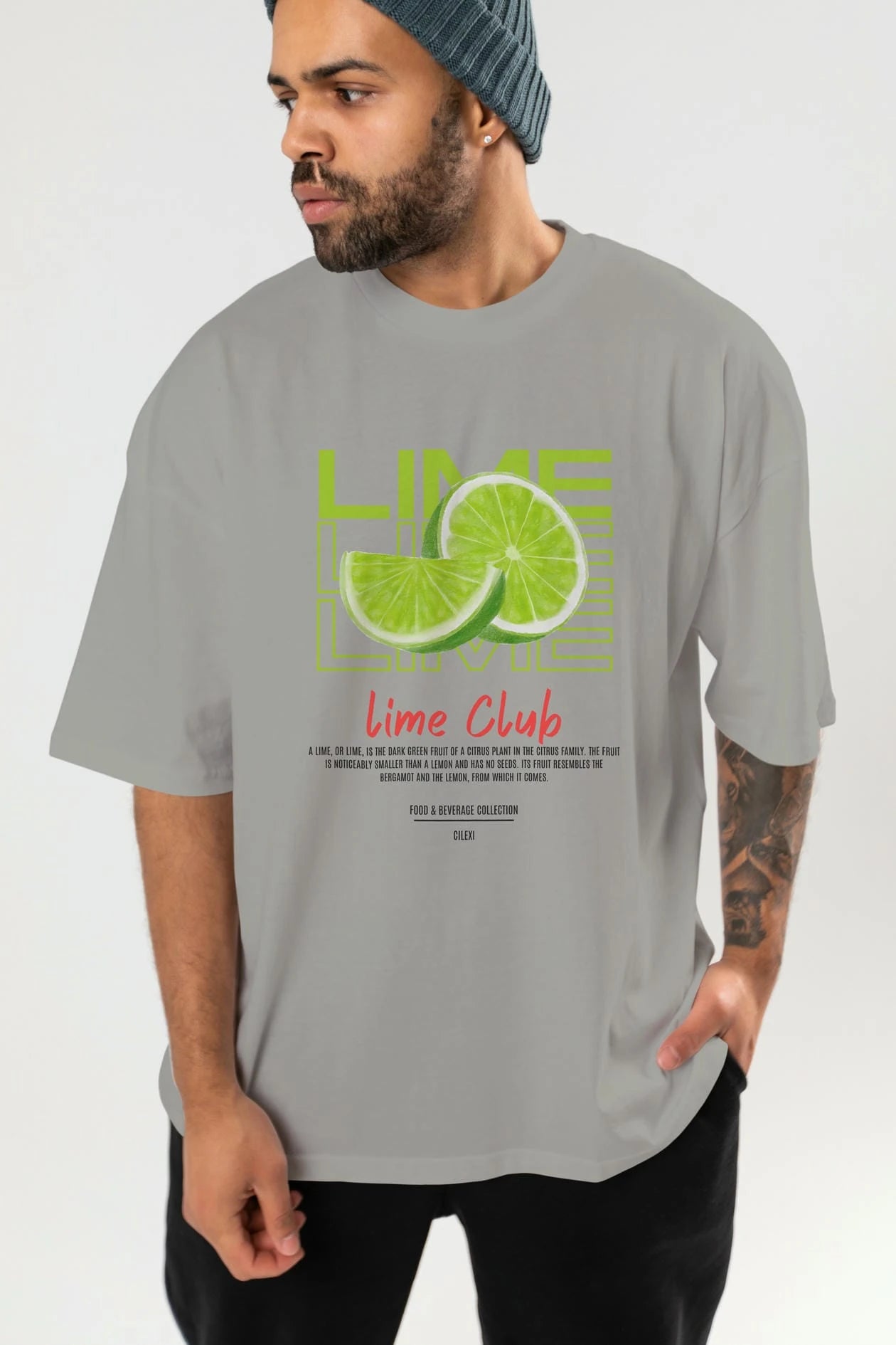 Lime Kokteyl Serisi ön Baskılı Oversize t-shirt Erkek Kadın %100 Pamuk Bisiklet Yaka tişort