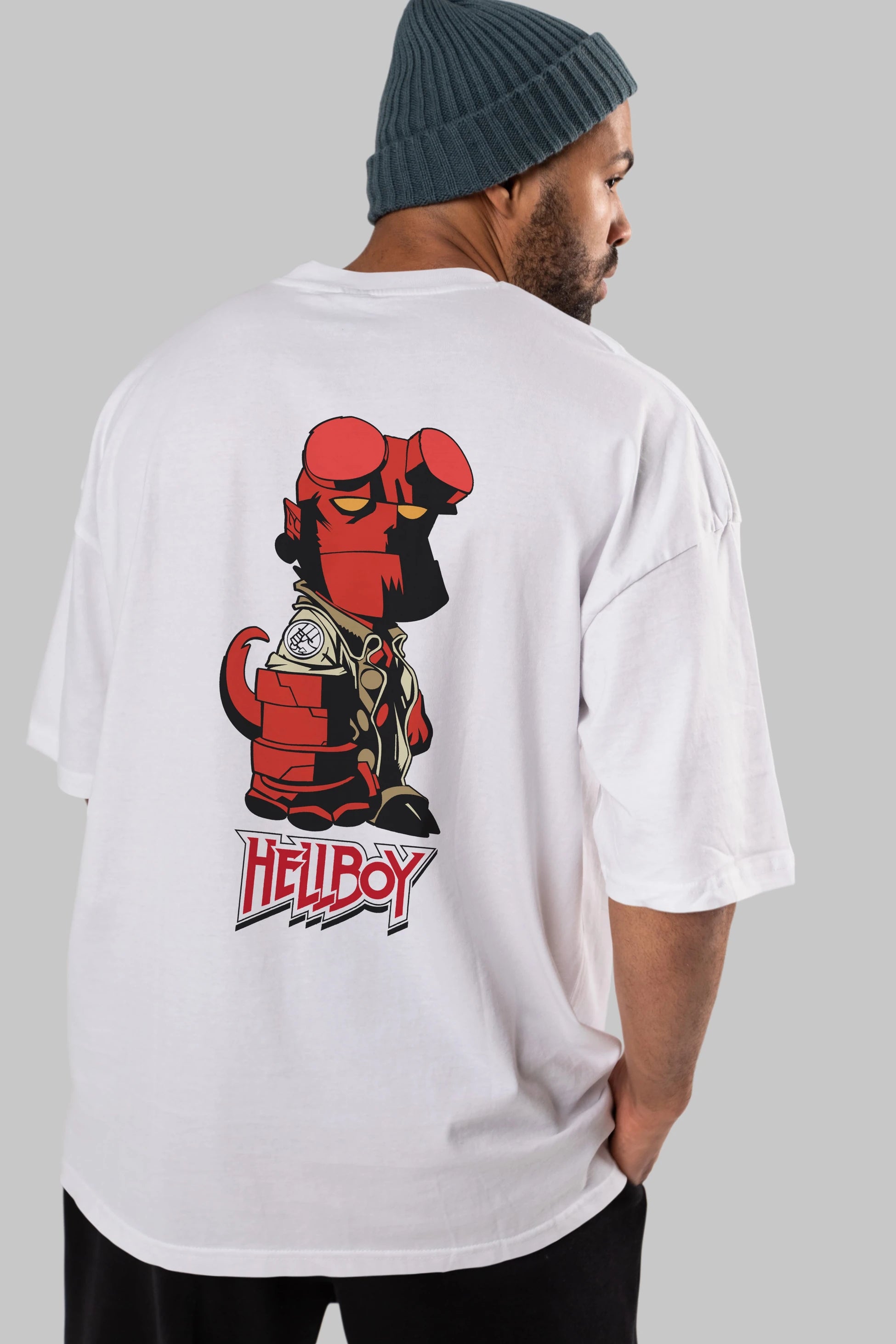 Hellboy (1) Arka Baskılı Oversize t-shirt Erkek Kadın Unisex %100 Pamuk Bisiklet Yaka tişort