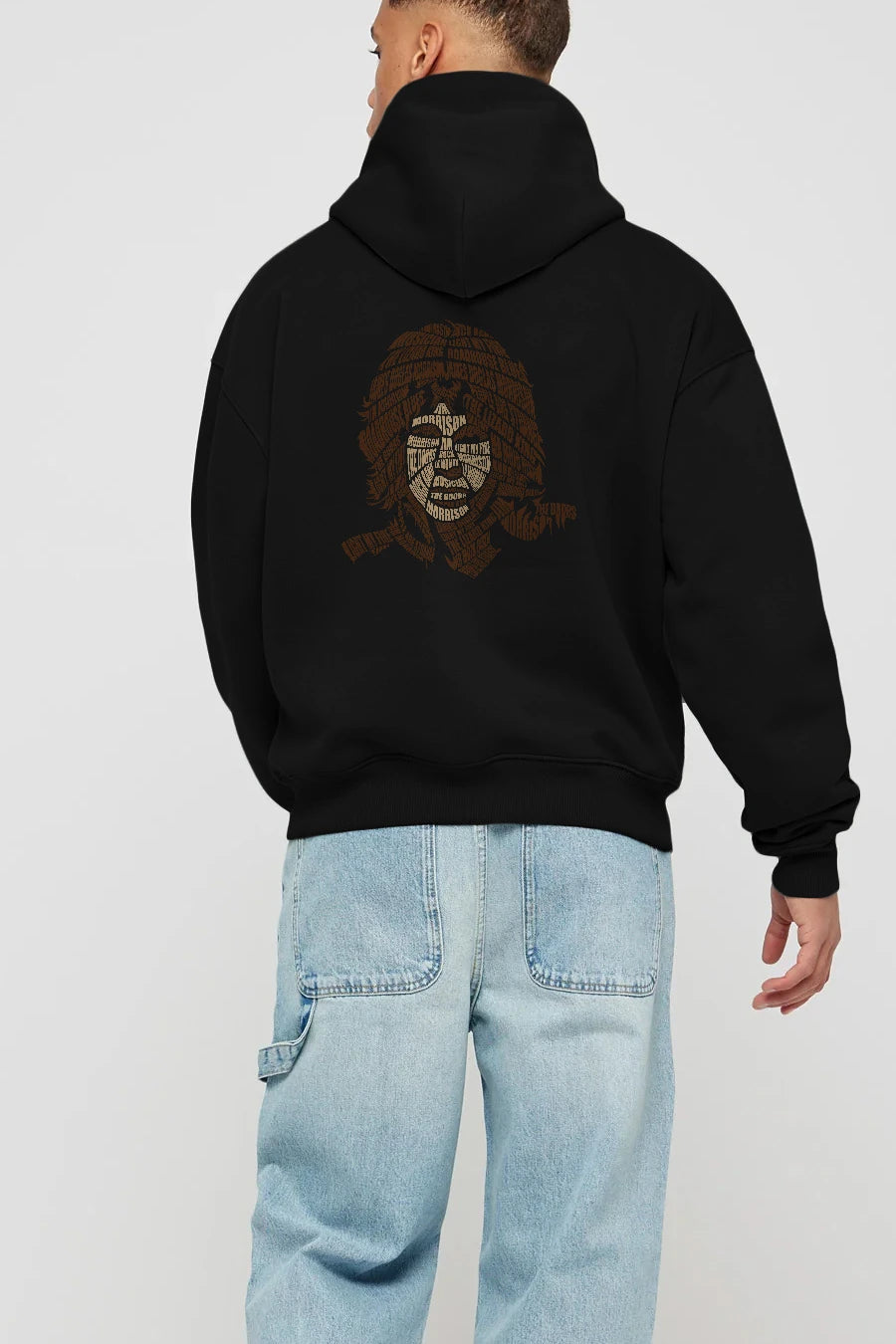Jim Morrison Calligram Arka Baskılı Hoodie Oversize Kapüşonlu Sweatshirt Erkek Kadın Unisex