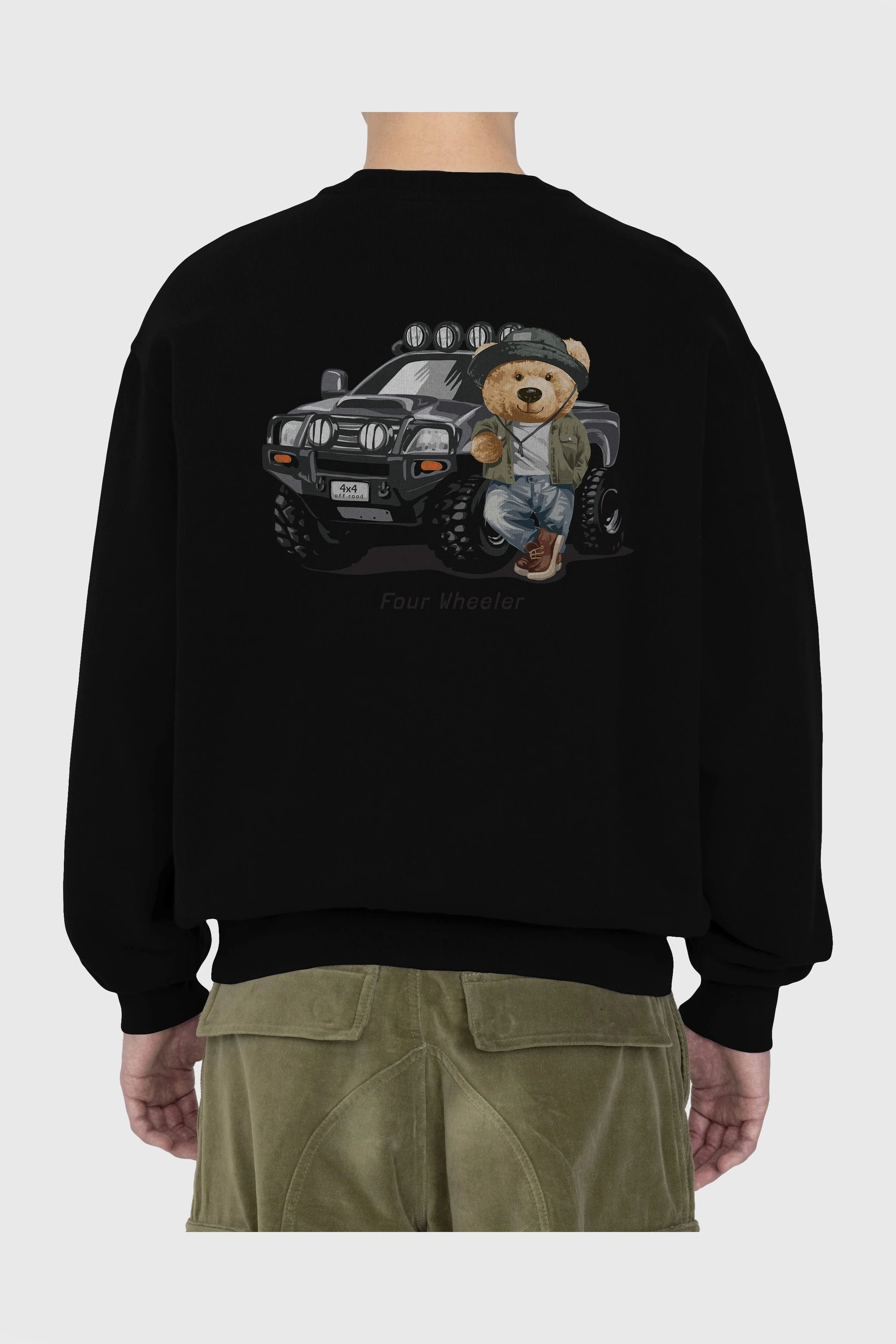 Teddy Bear Off Road Arka Baskılı Oversize Sweatshirt Erkek Kadın Unisex