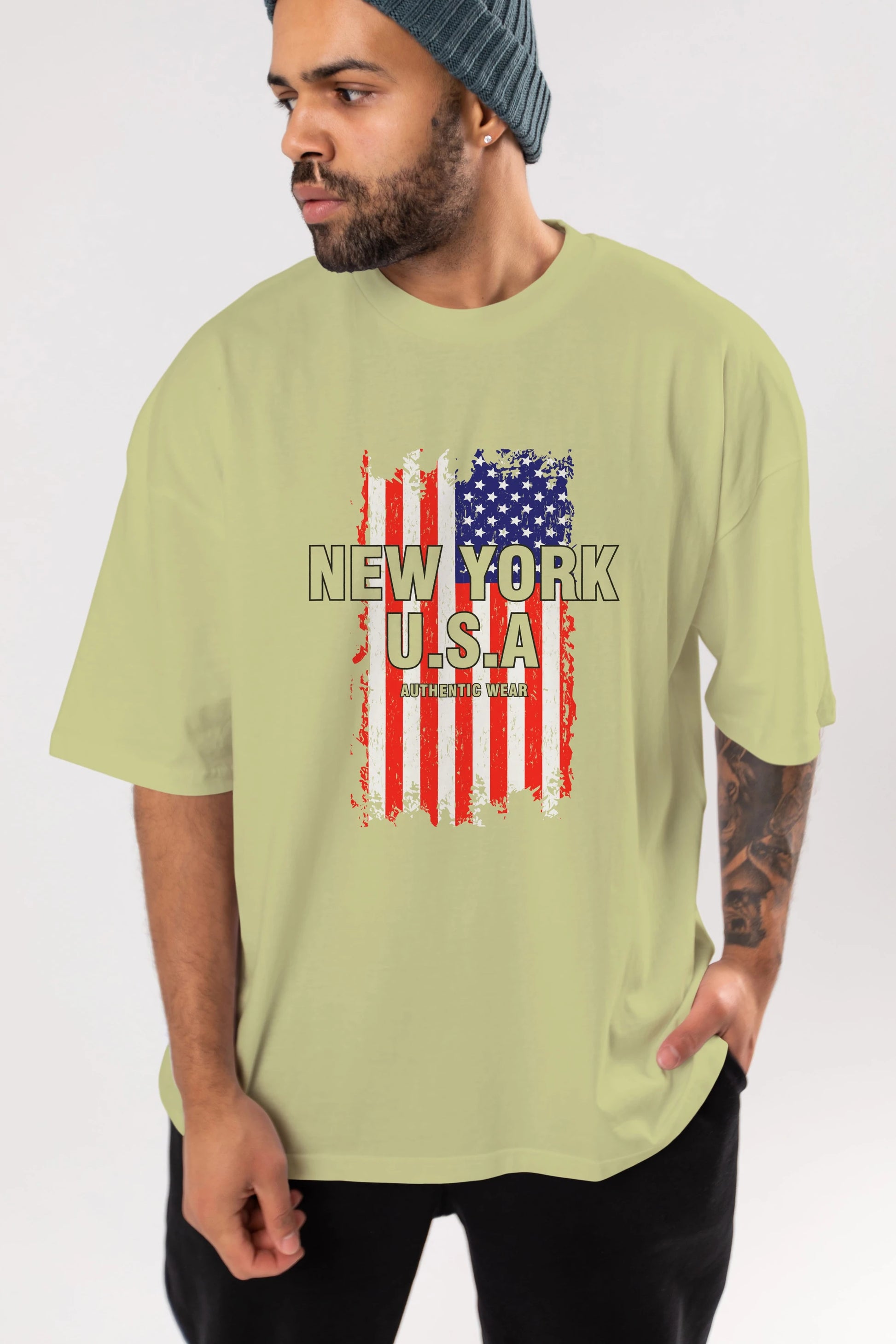 New York Usa Ön Baskılı Oversize t-shirt Erkek Kadın Unisex
