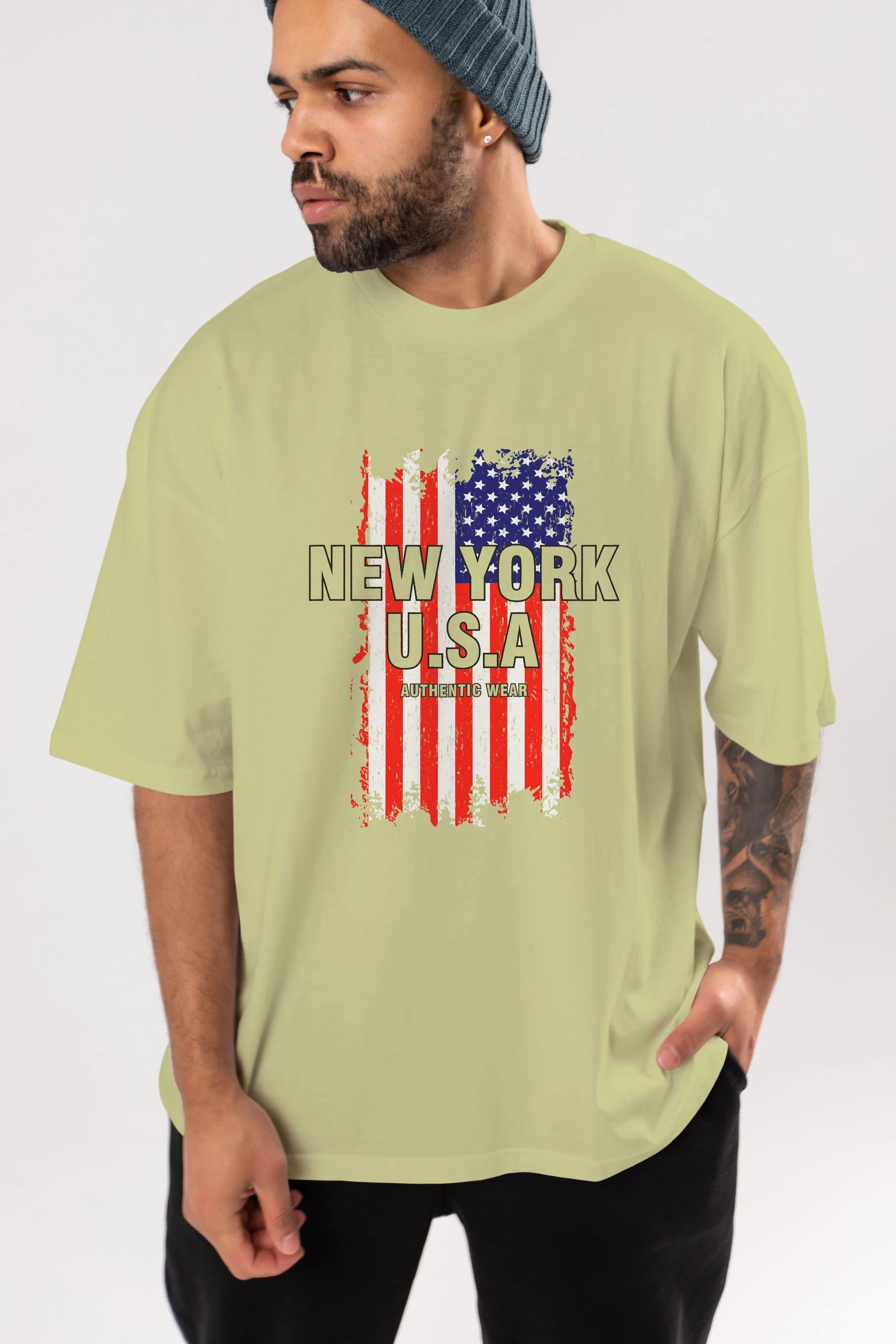 New York Usa Ön Baskılı Oversize t-shirt Erkek Kadın Unisex