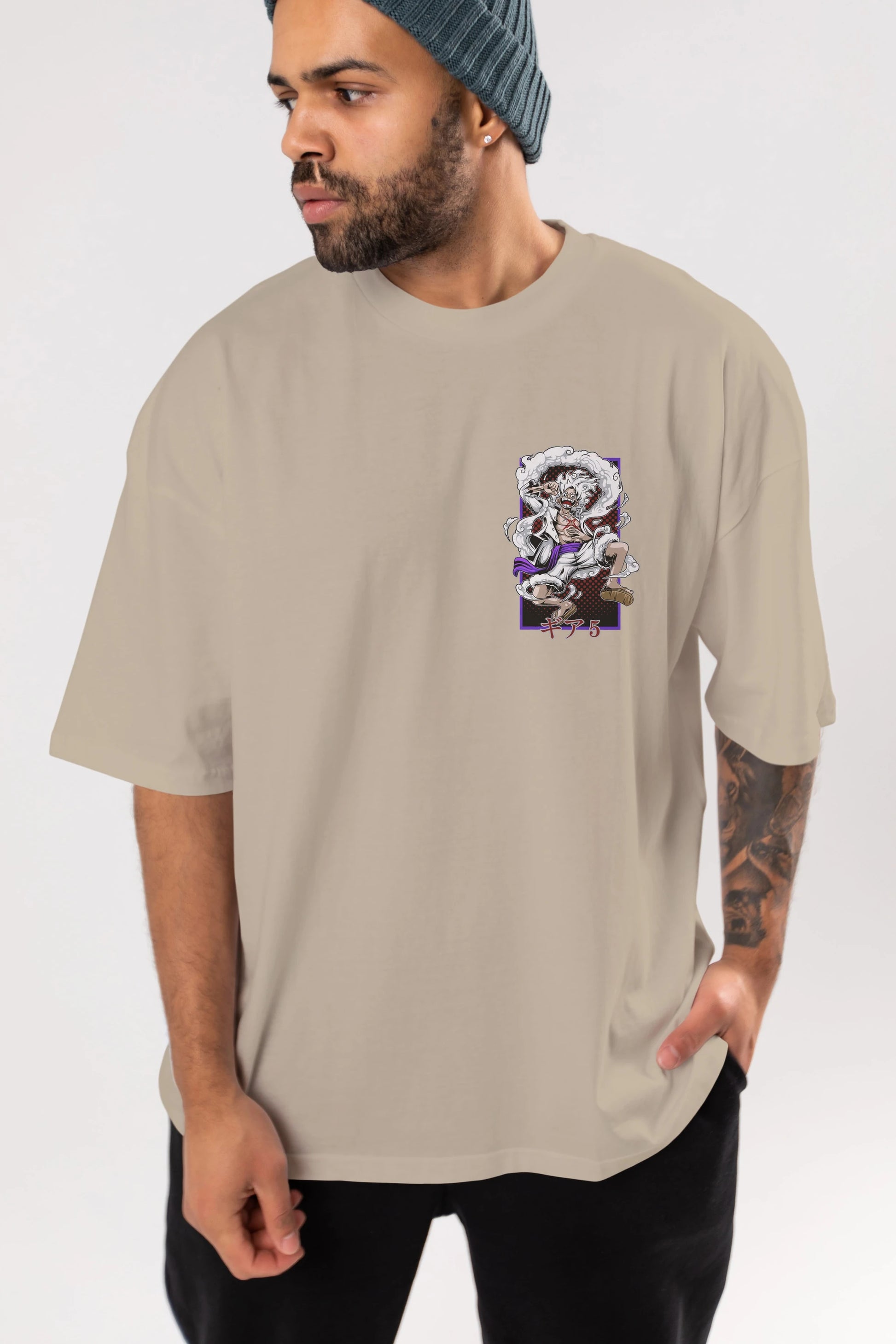 LUFFY GEAR 5 RECUADRO Ön Sol Baskılı Oversize t-shirt Erkek Kadın Unisex %100 Pamuk Bisiklet Yaka tişort