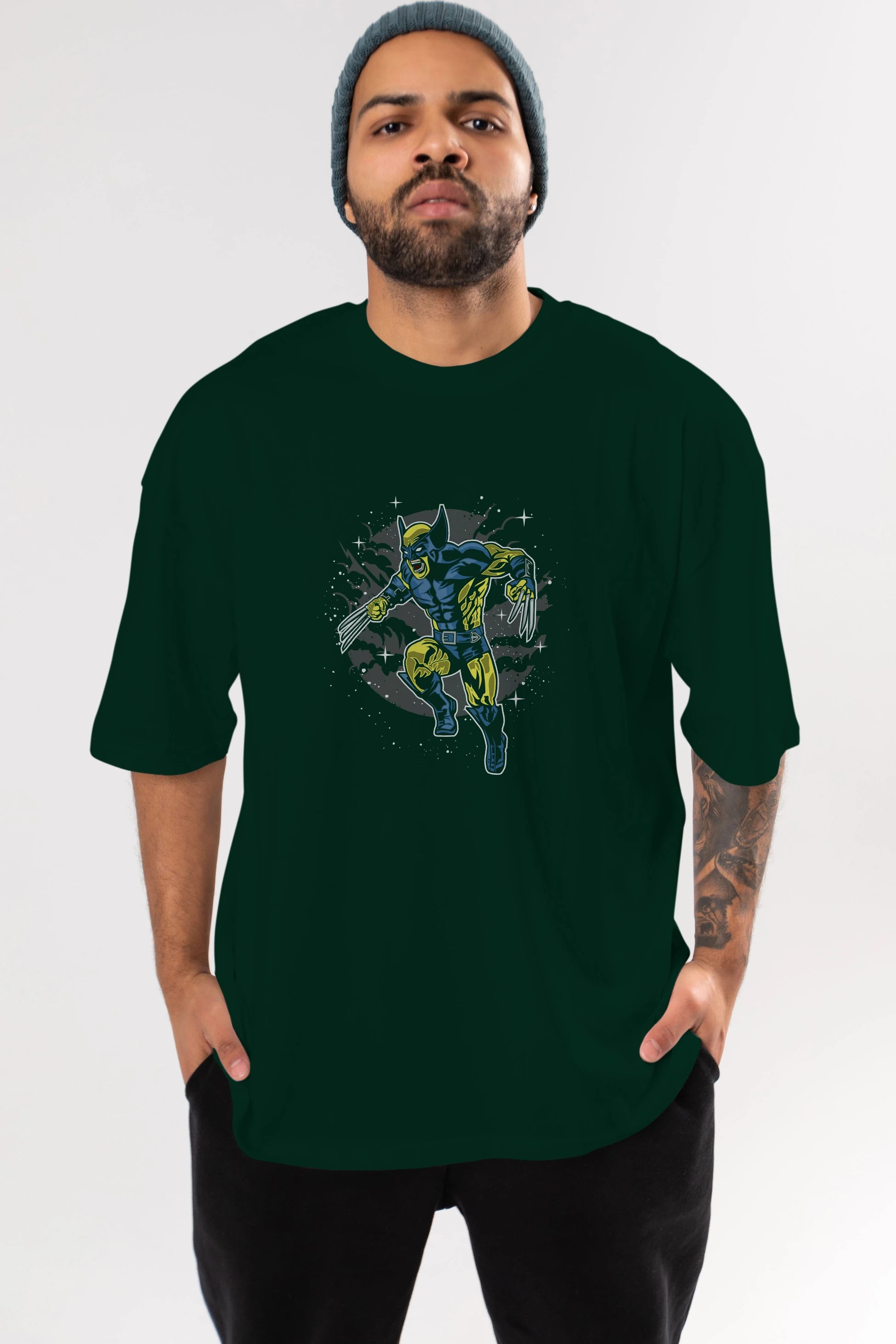 Wolverine Ön Baskılı Oversize t-shirt Erkek Kadın Unisex %100 Pamuk tişort