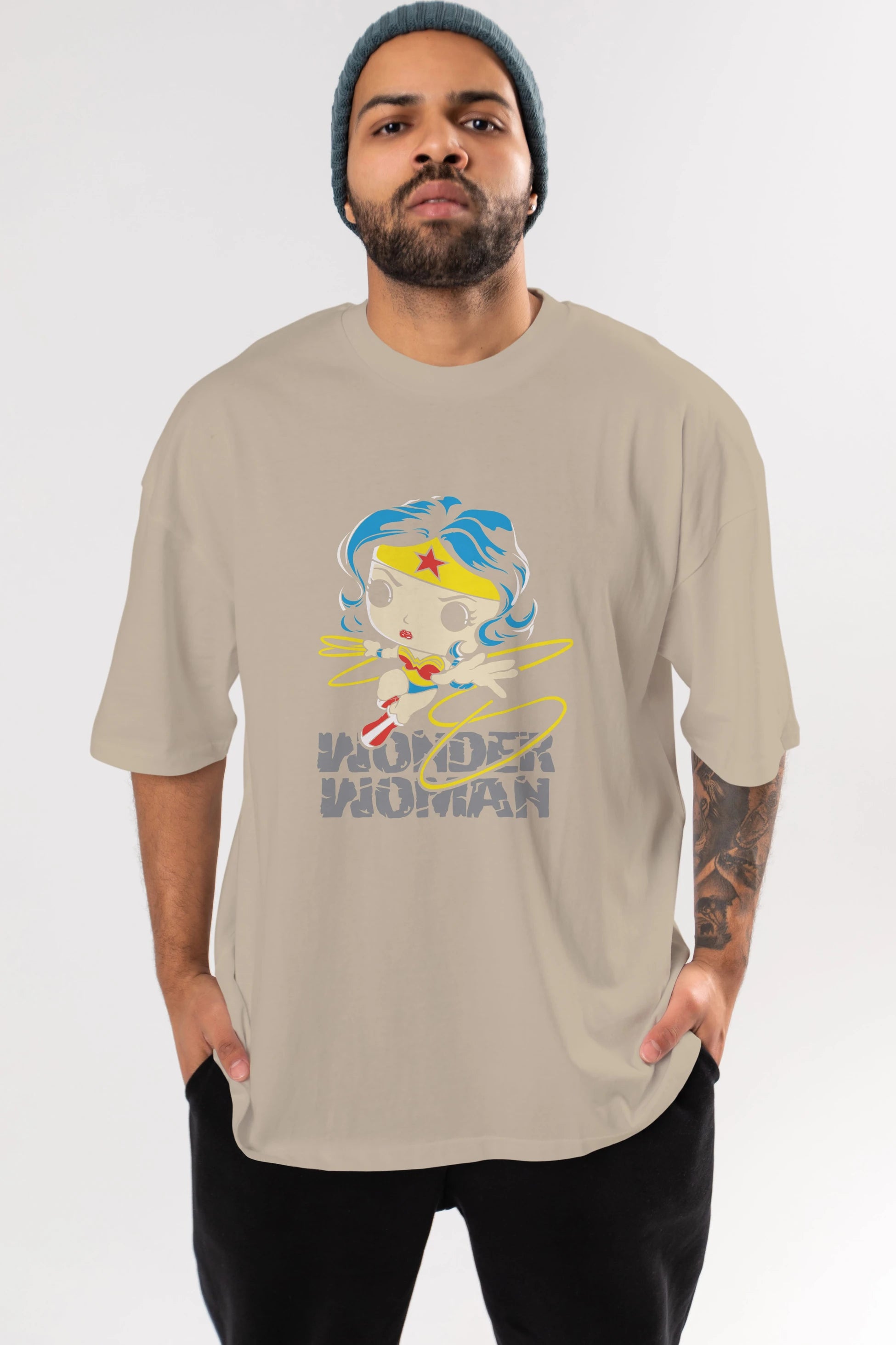 Wonder Woman Ön Baskılı Oversize t-shirt Erkek Kadın Unisex %100 Pamuk Bisiklet Yaka tişort