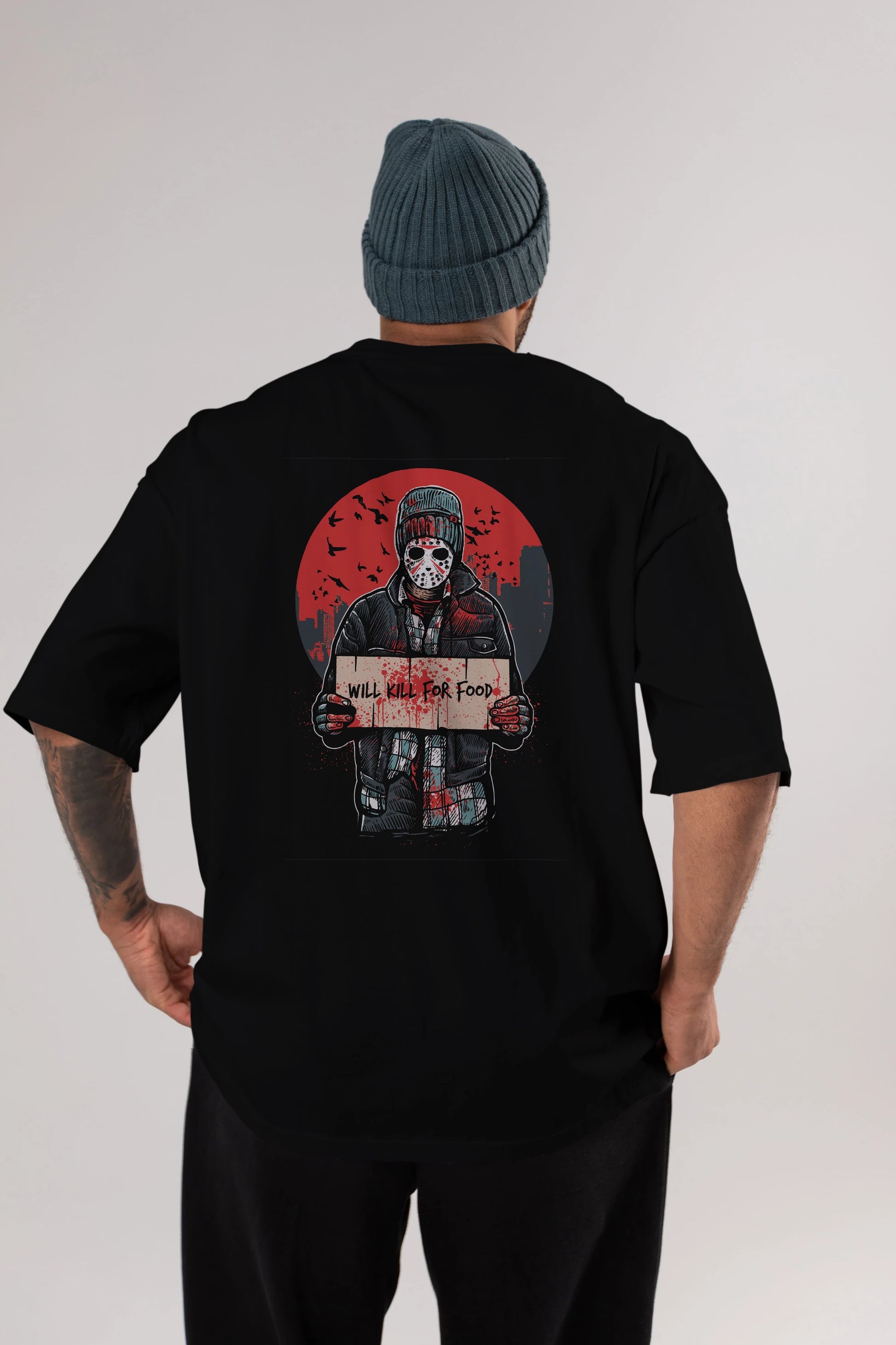 Kill For Food Arka Baskılı Oversize t-shirt Erkek Kadın Unisex %100 Pamuk