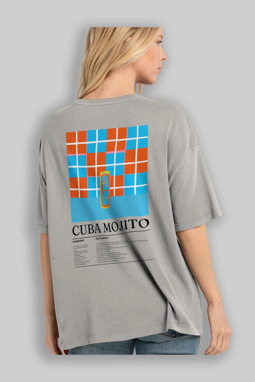 Cuba Mojıto Kokteyl Serisi Arka Baskılı Oversize t-shirt Erkek Kadın %100 Pamuk Bisiklet Yaka tişort