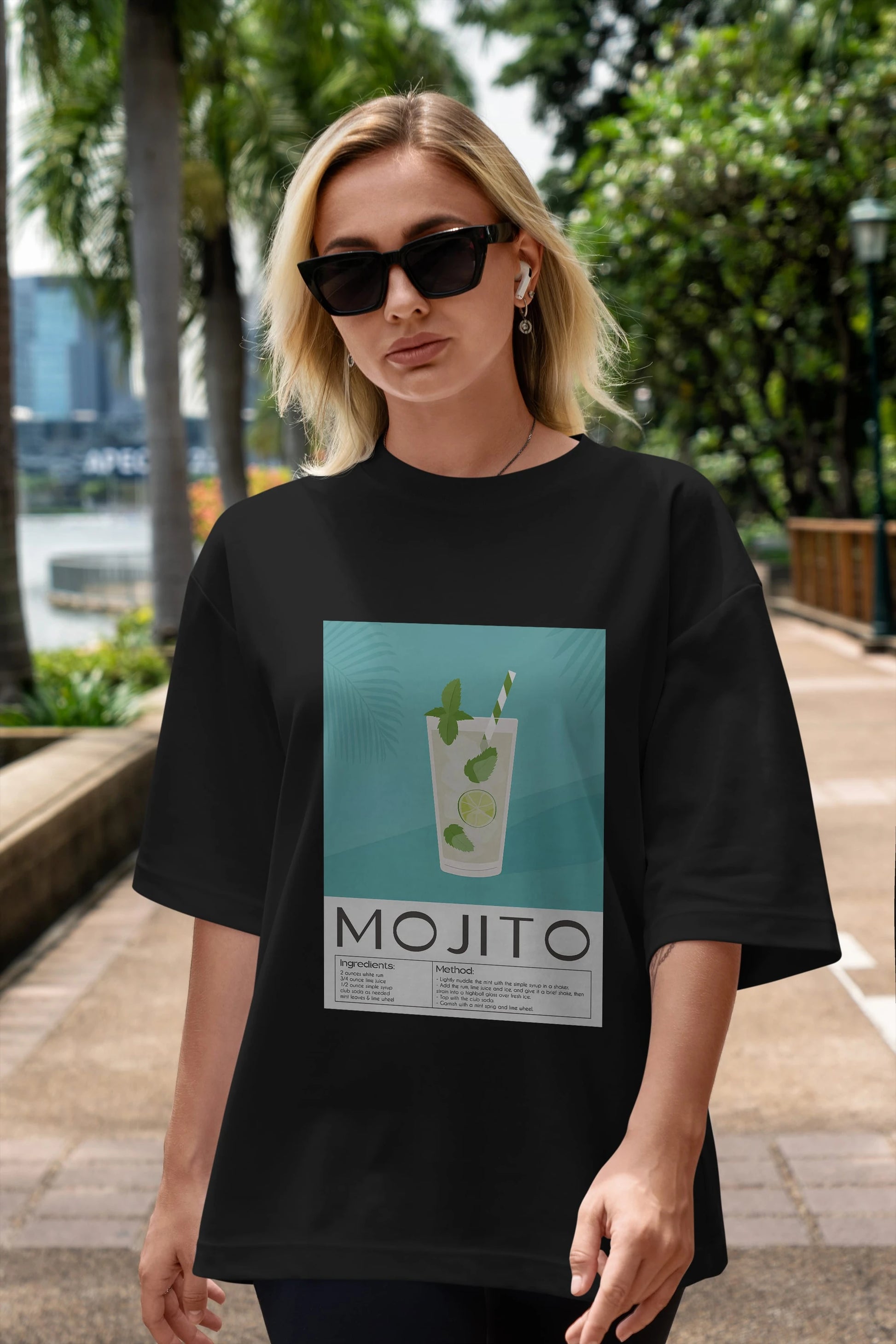Mojito 4 Ön Baskılı Oversize t-shirt Erkek Kadın Unisex %100 Pamuk Bisiklet Yaka tişort