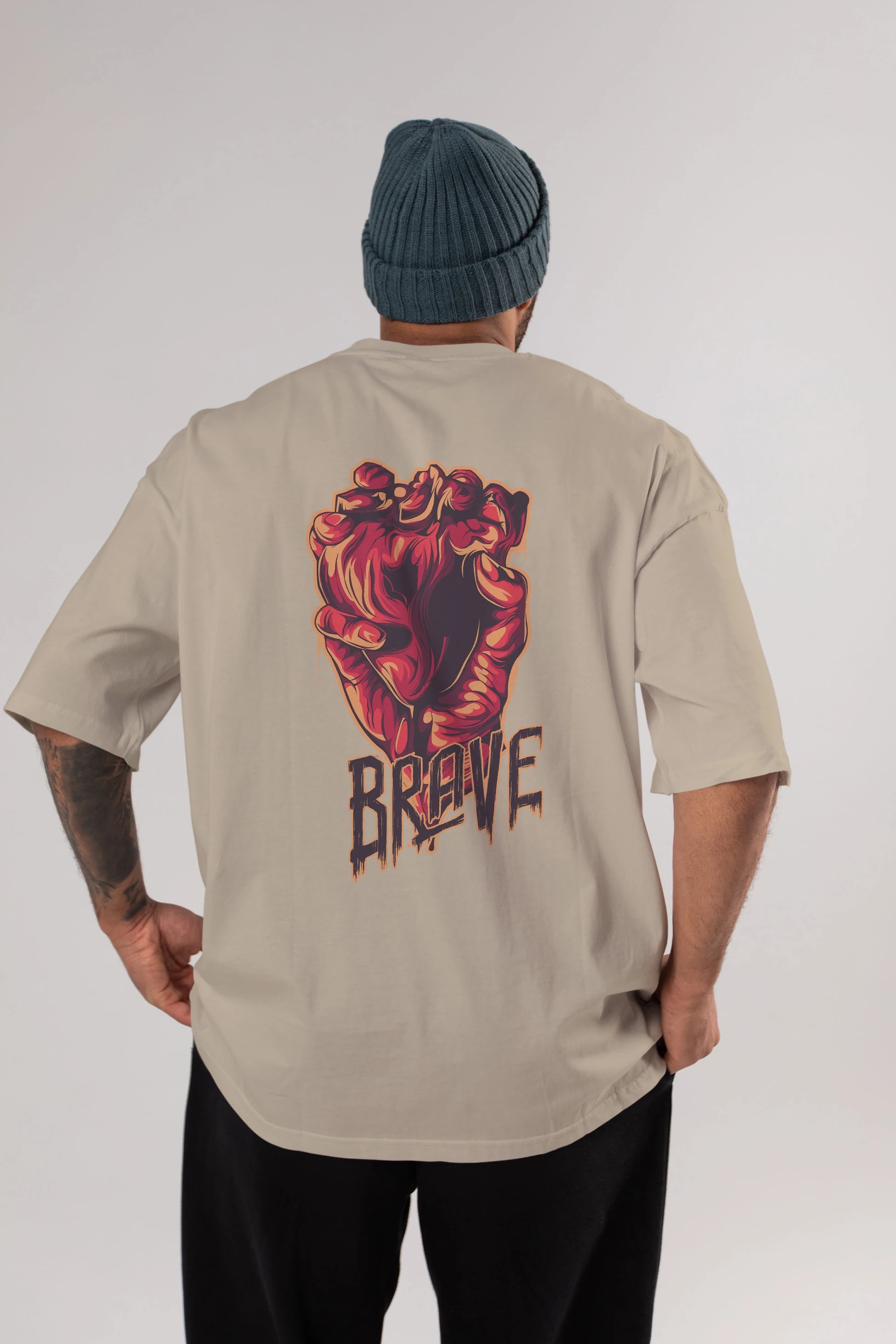 Brave Streetwear Arka Baskılı Oversize t-shirt Erkek Kadın Unisex