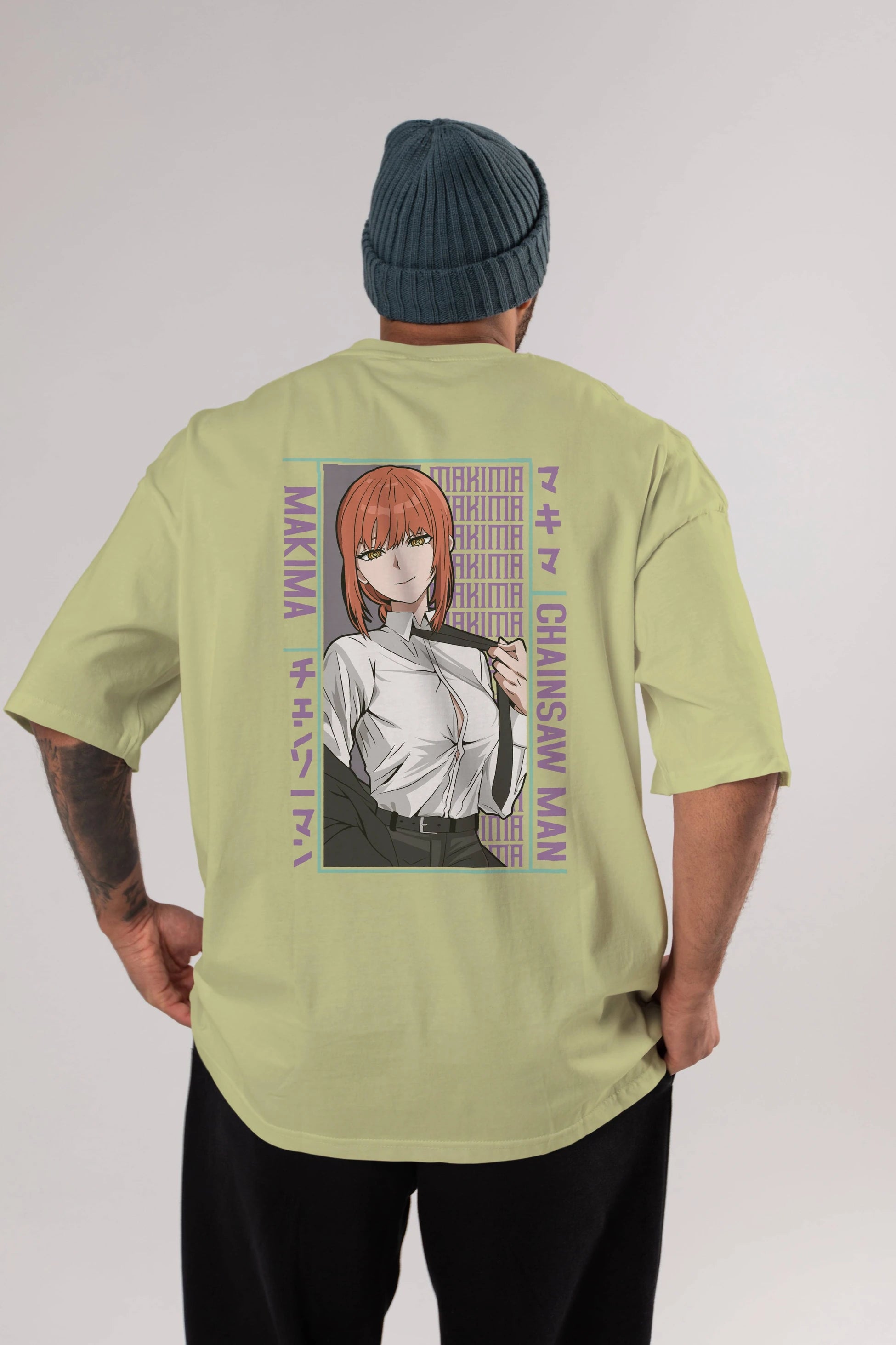 Makima Chain Saw Man Anime Arka Baskılı Oversize t-shirt Erkek Kadın Unisex