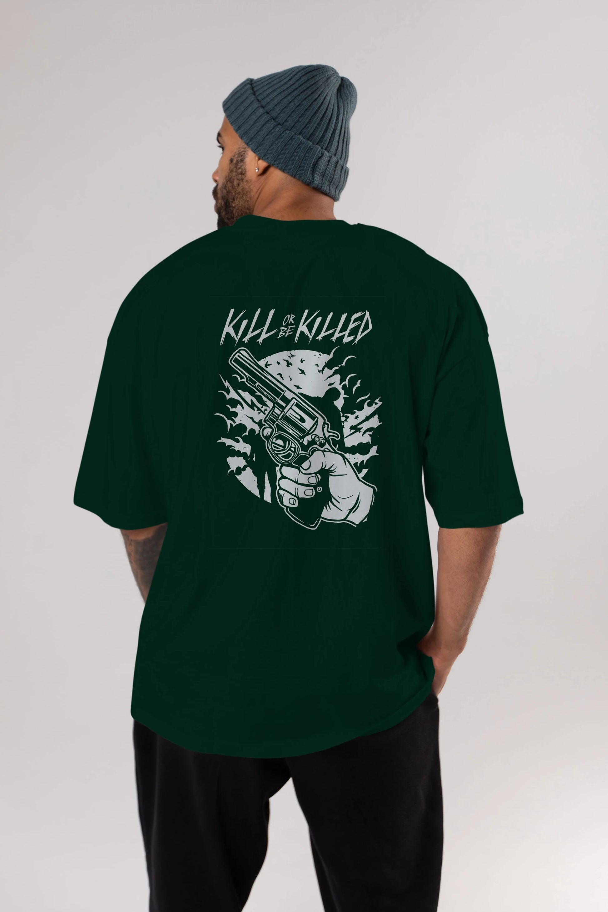 Zombie Shooter Arka Baskılı Oversize t-shirt Erkek Kadın Unisex %100 Pamuk