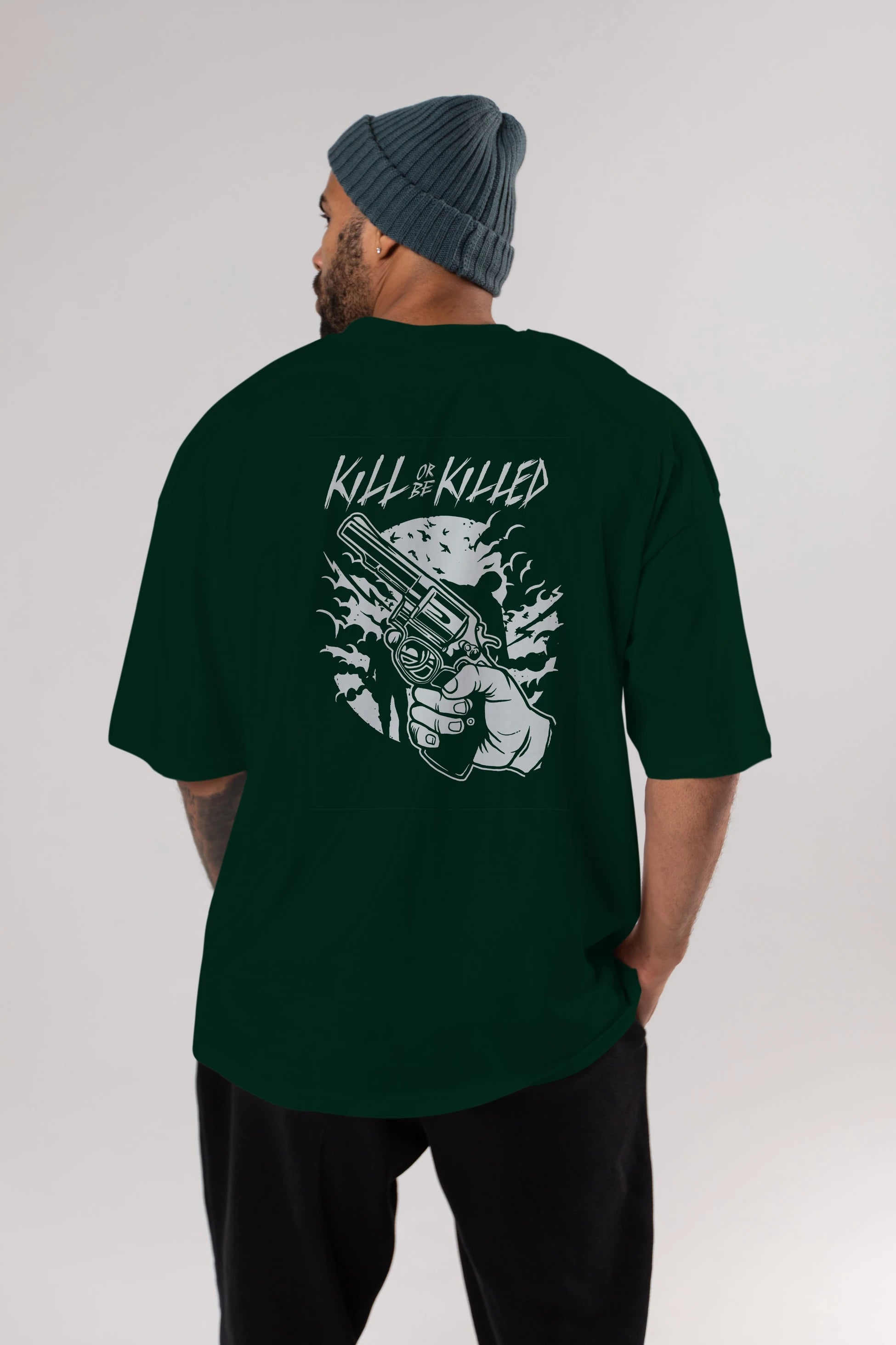Zombie Shooter Arka Baskılı Oversize t-shirt Erkek Kadın Unisex %100 Pamuk