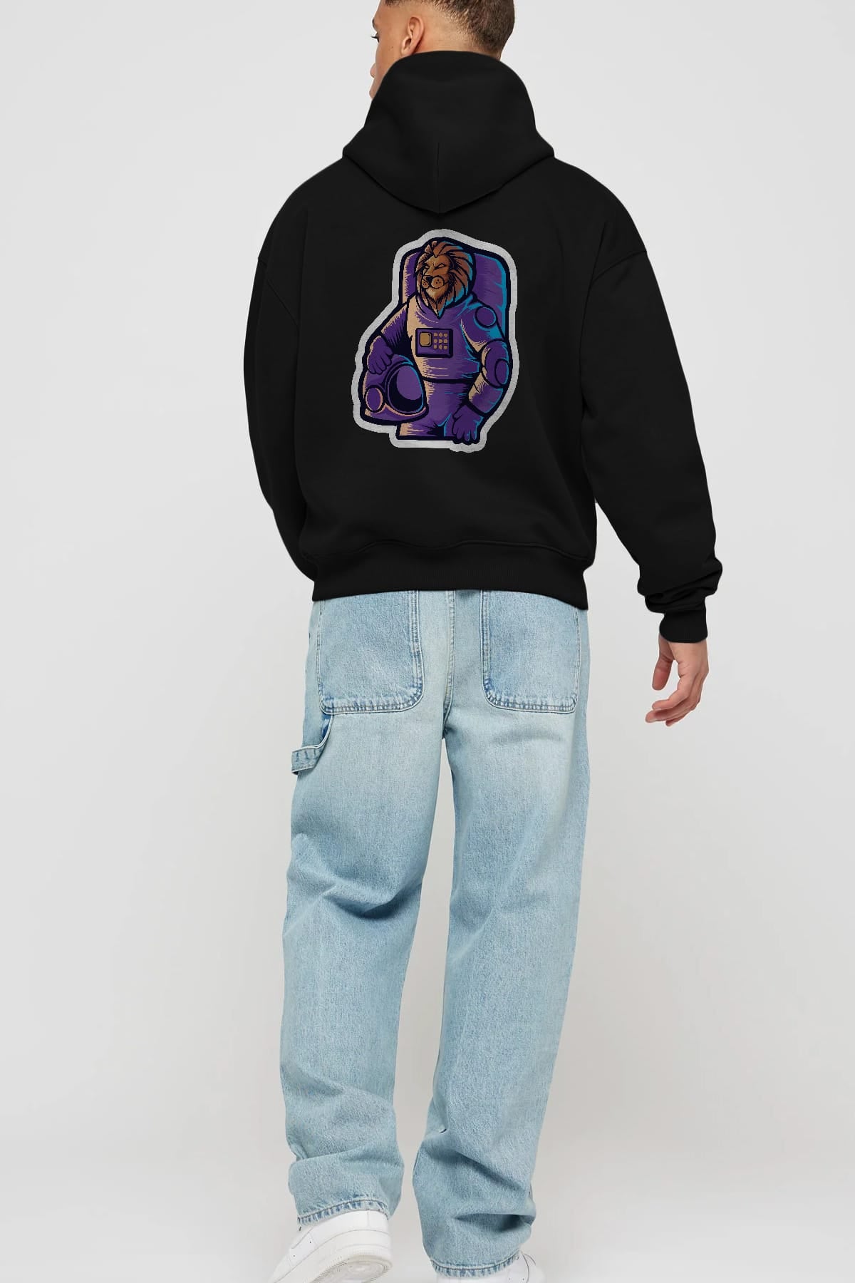 Astroking Sticker Arka Baskılı Hoodie Oversize Kapüşonlu Sweatshirt Erkek Kadın Unisex