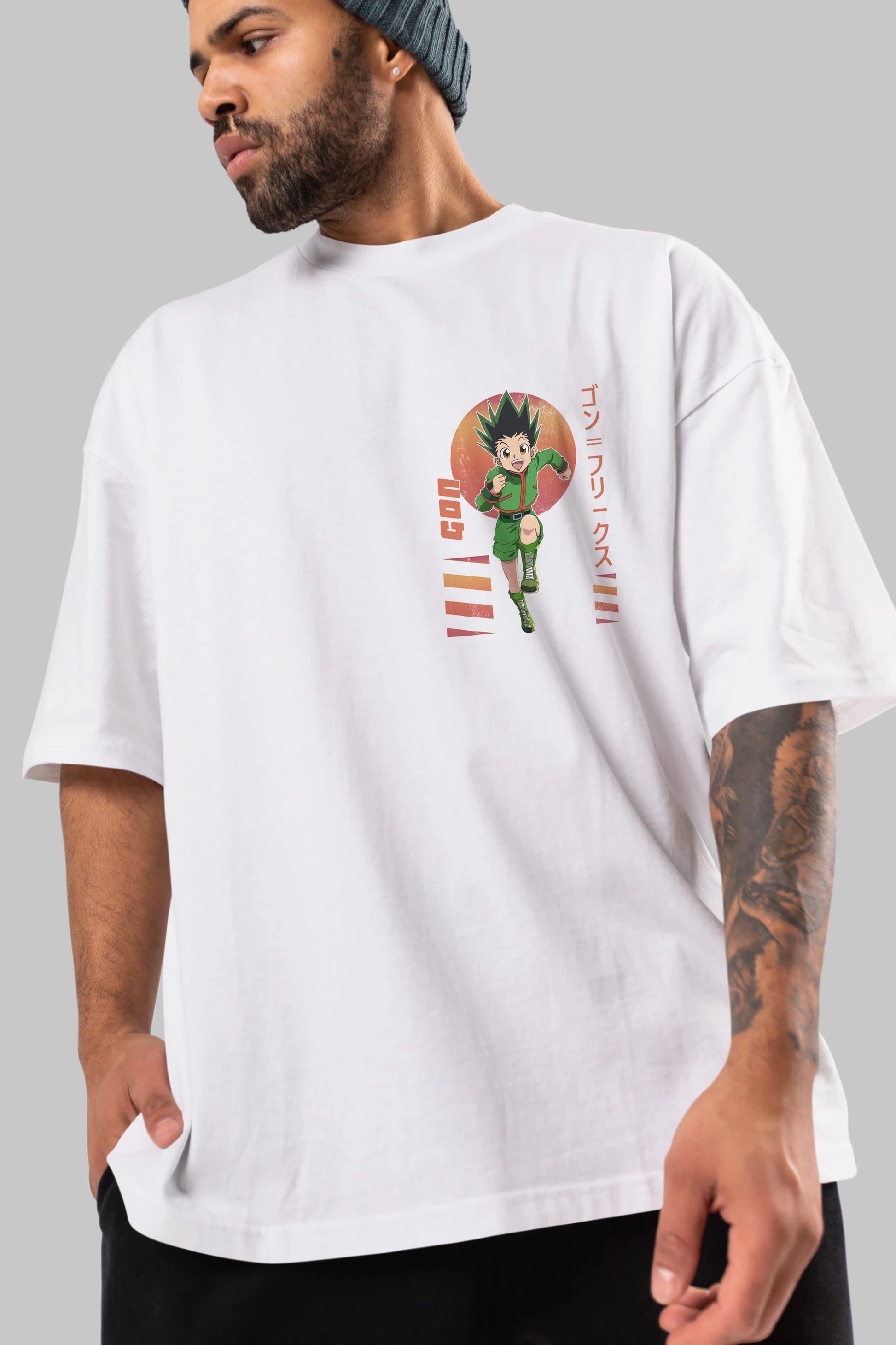 Gon Freecss HUNTER X HUNTER 2 Ön Sol Baskılı Oversize t-shirt Erkek Kadın Unisex %100 Pamuk Bisiklet Yaka tişort