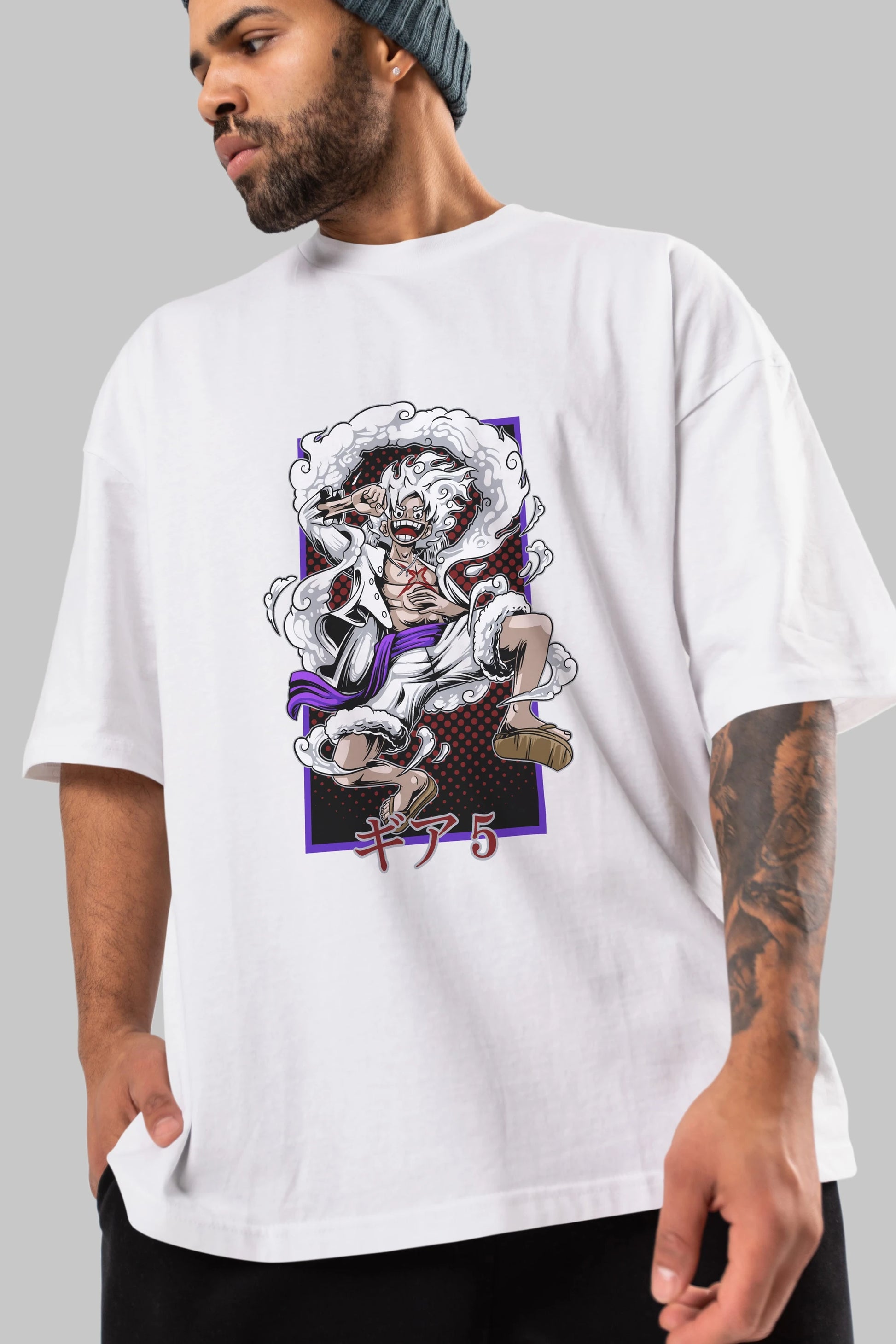 LUFFY GEAR 5 RECUADRO Anime Ön Baskılı Oversize t-shirt %100 pamuk Erkek Kadın Unisex