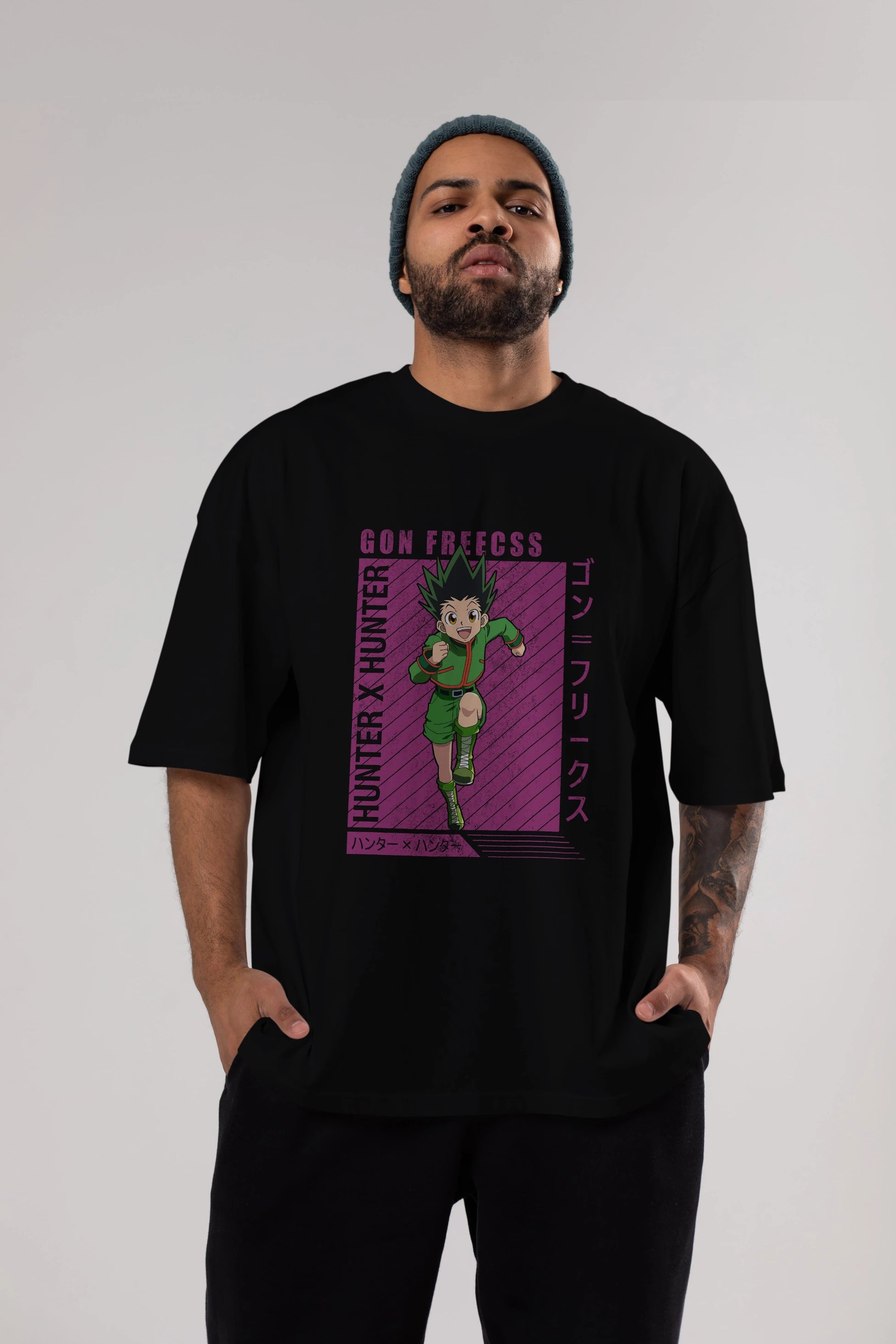 Gon Freecss HUNTER X HUNTER 3 Anime Ön Baskılı Oversize t-shirt %100 pamuk Erkek Kadın Unisex