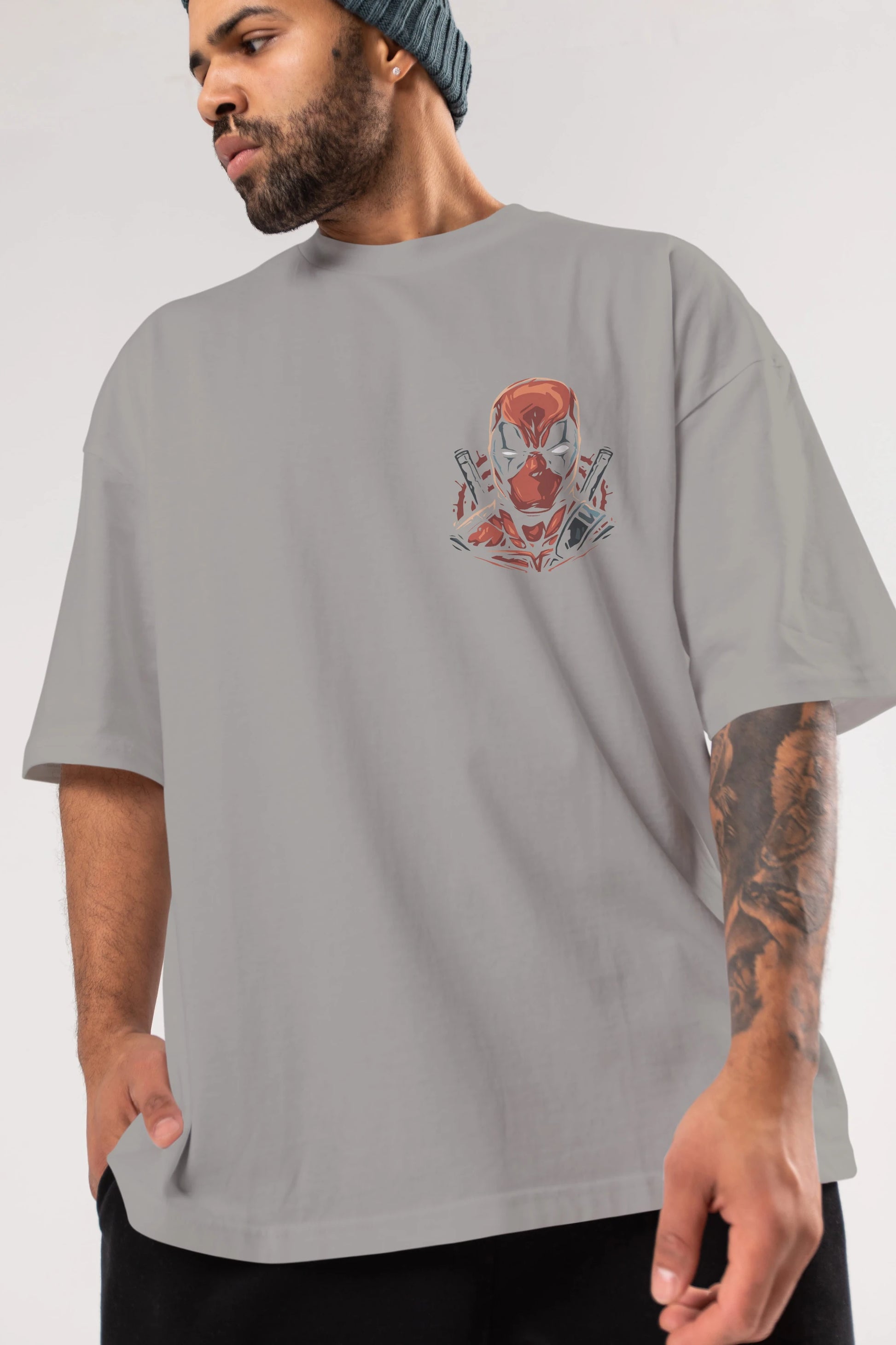 Deadpool (10) Ön Sol Baskılı Oversize t-shirt Erkek Kadın Unisex %100 Pamuk Bisiklet Yaka tişort