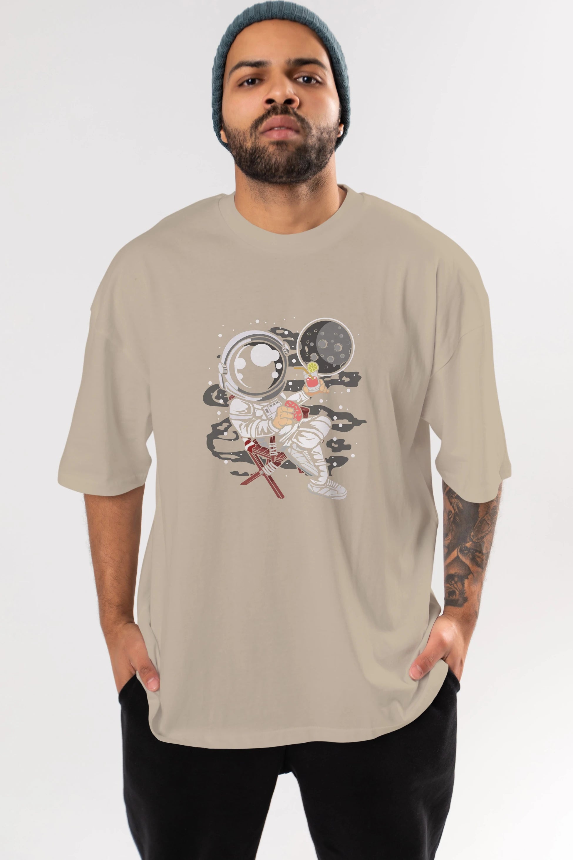 Holiday Astronaut Ön Baskılı Oversize t-shirt Erkek Kadın Unisex