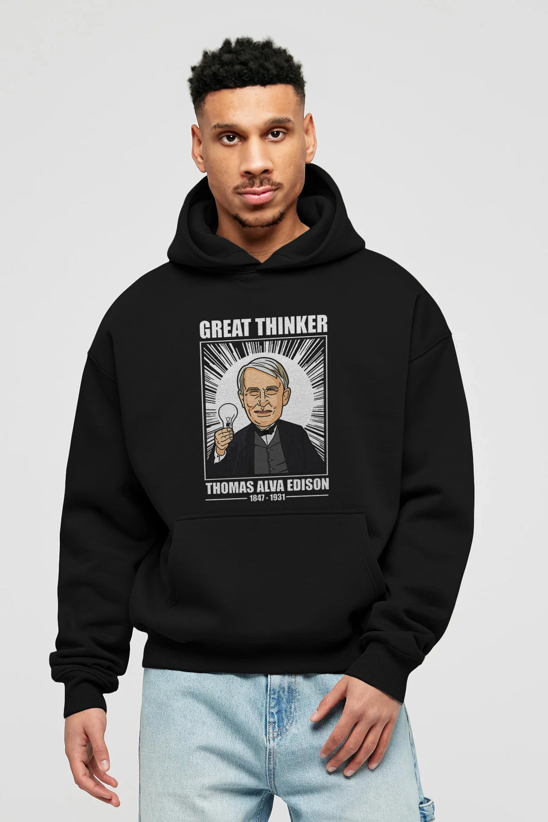 Thomas Alfa Edison Ön Baskılı Hoodie Oversize Kapüşonlu Sweatshirt Erkek Kadın Unisex