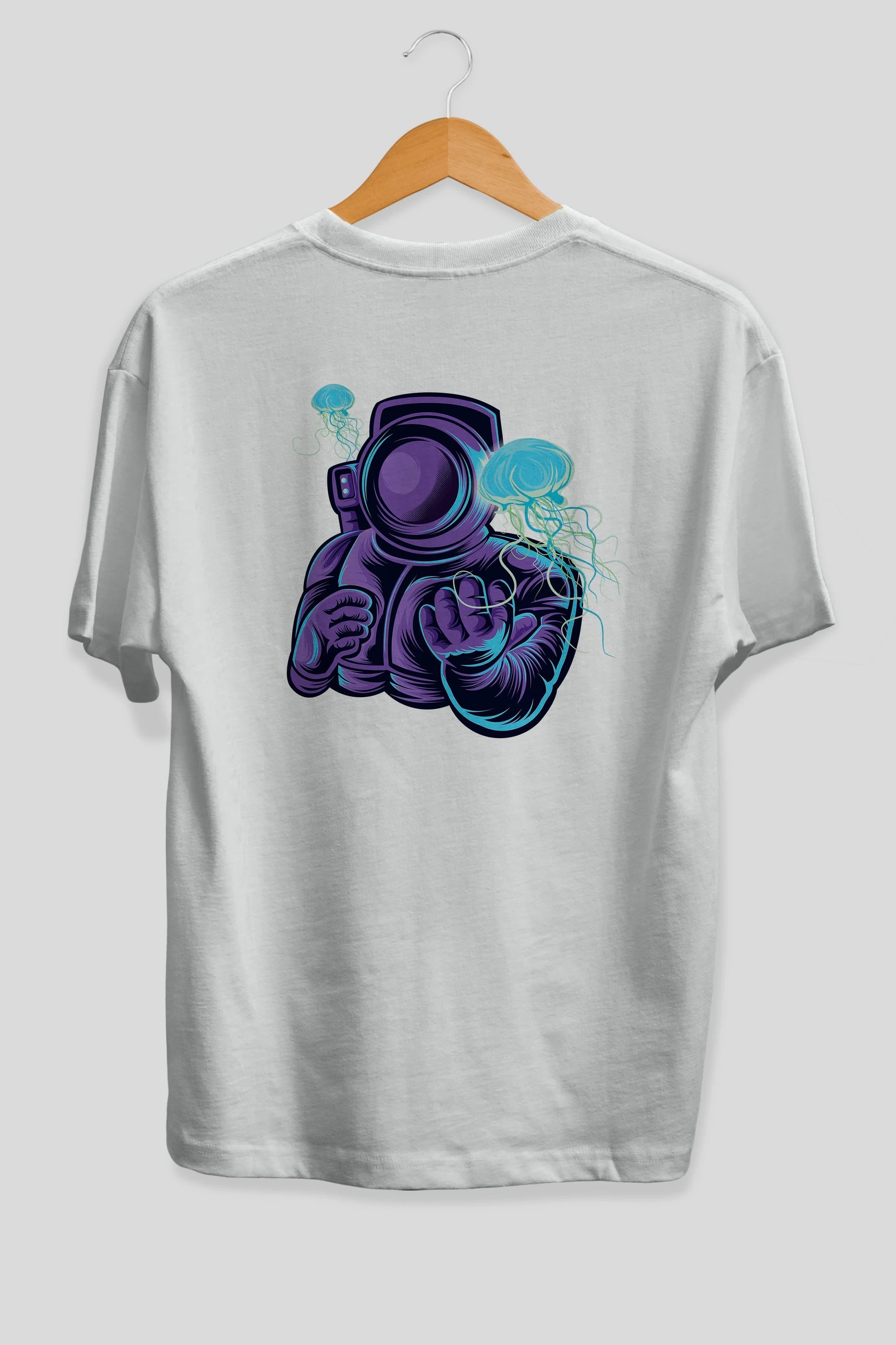 Astronaut and Jellyfish Arka Baskılı Oversize t-shirt Erkek Kadın Unisex