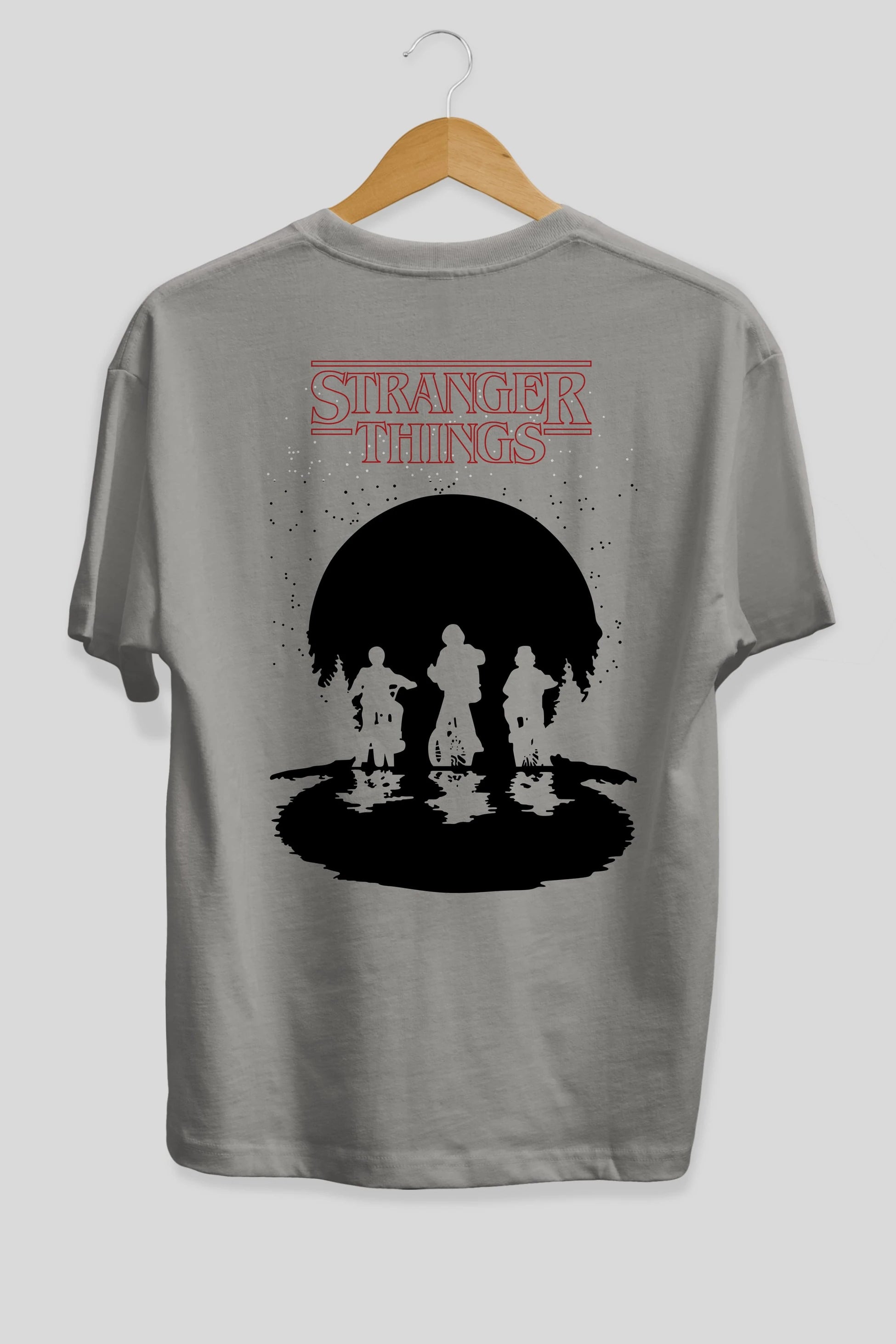 Stranger Things Arka Baskılı Oversize t-shirt Erkek Kadın Unisex %100 Pamuk Bisiklet Yaka tişort