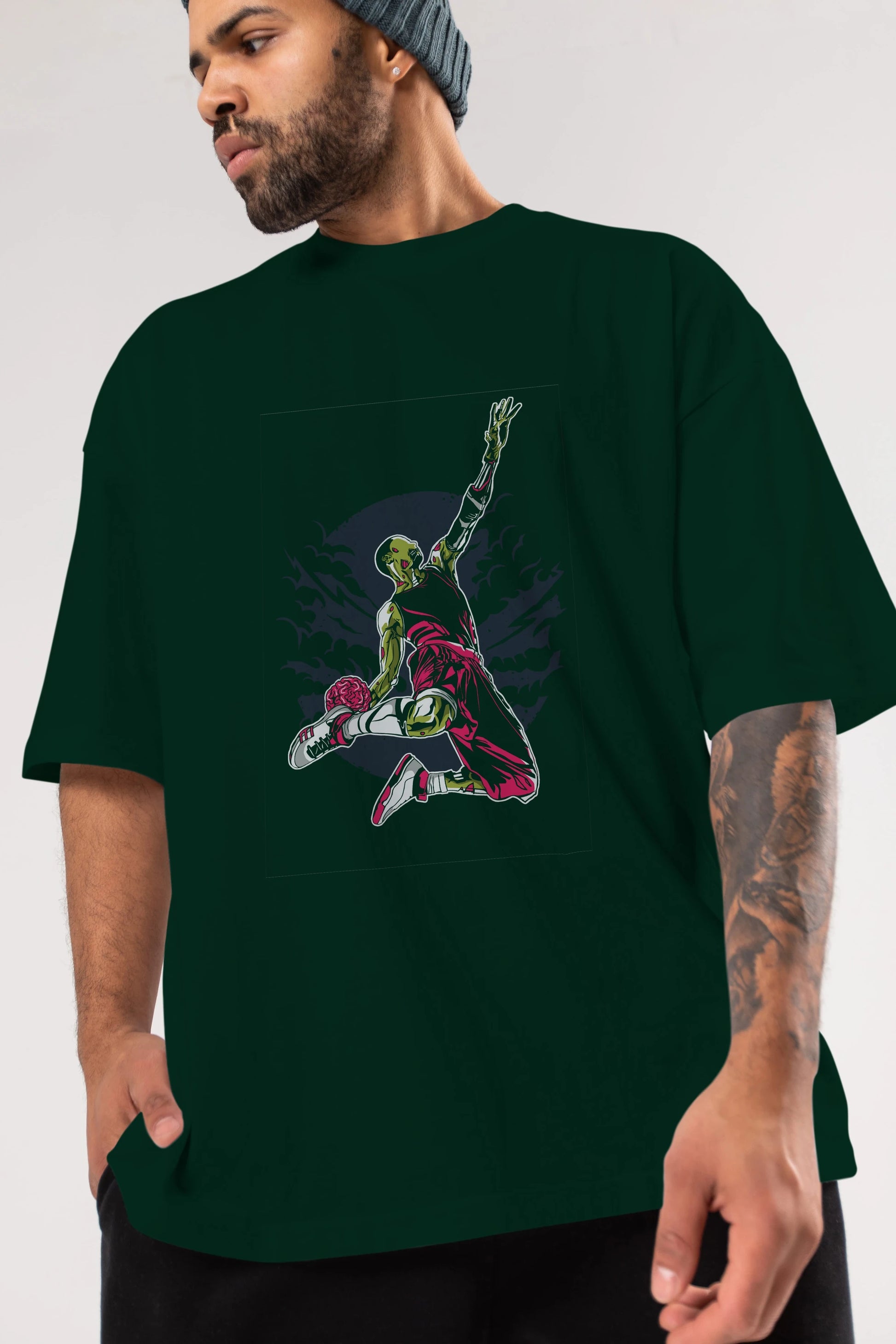 Zombie Slam Dunk Ön Baskılı Oversize t-shirt Erkek Kadın Unisex %100 Pamuk tişort