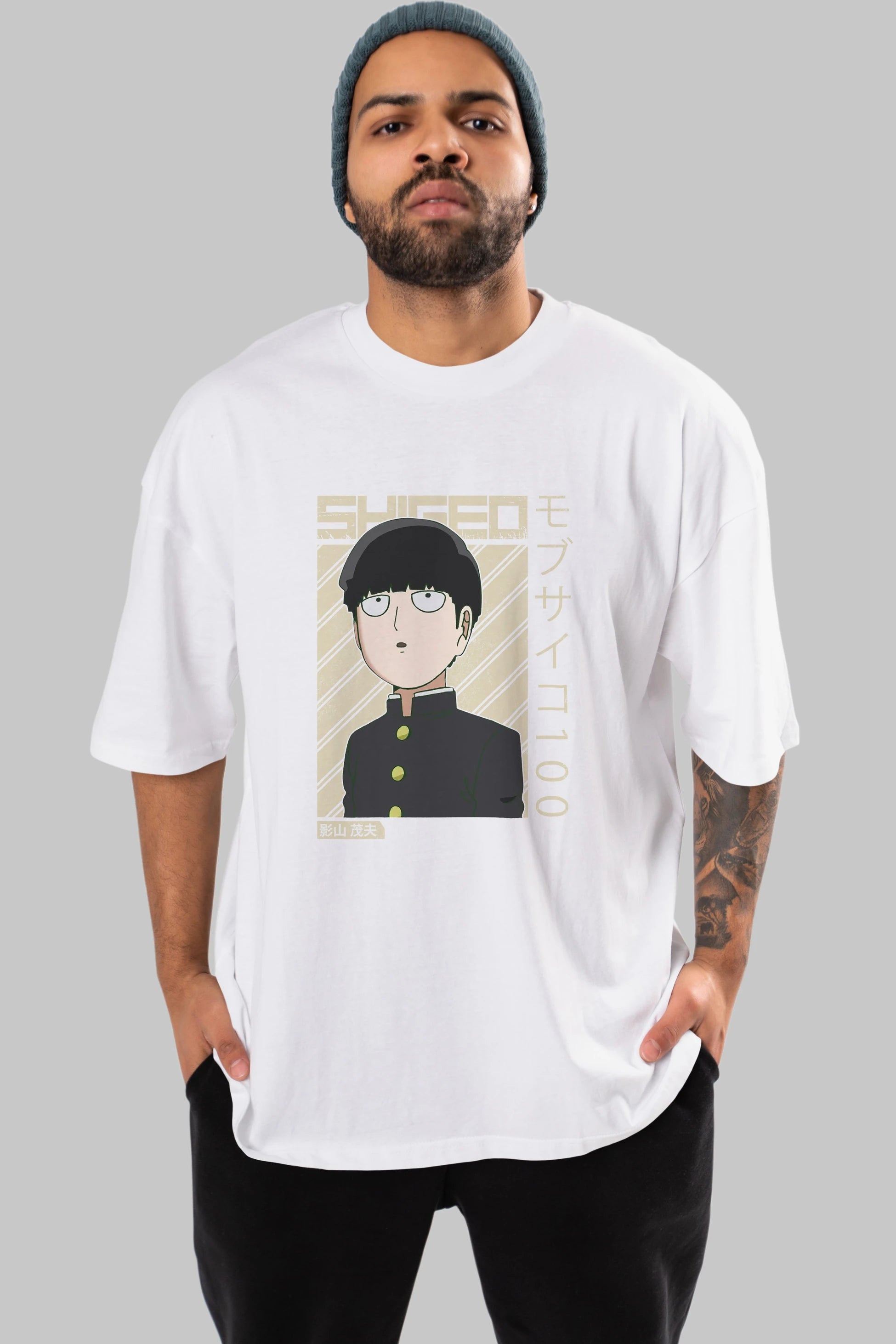 Shigeo Kageyama 2 Anime Ön Baskılı Oversize t-shirt %100 pamuk Erkek Kadın Unisex