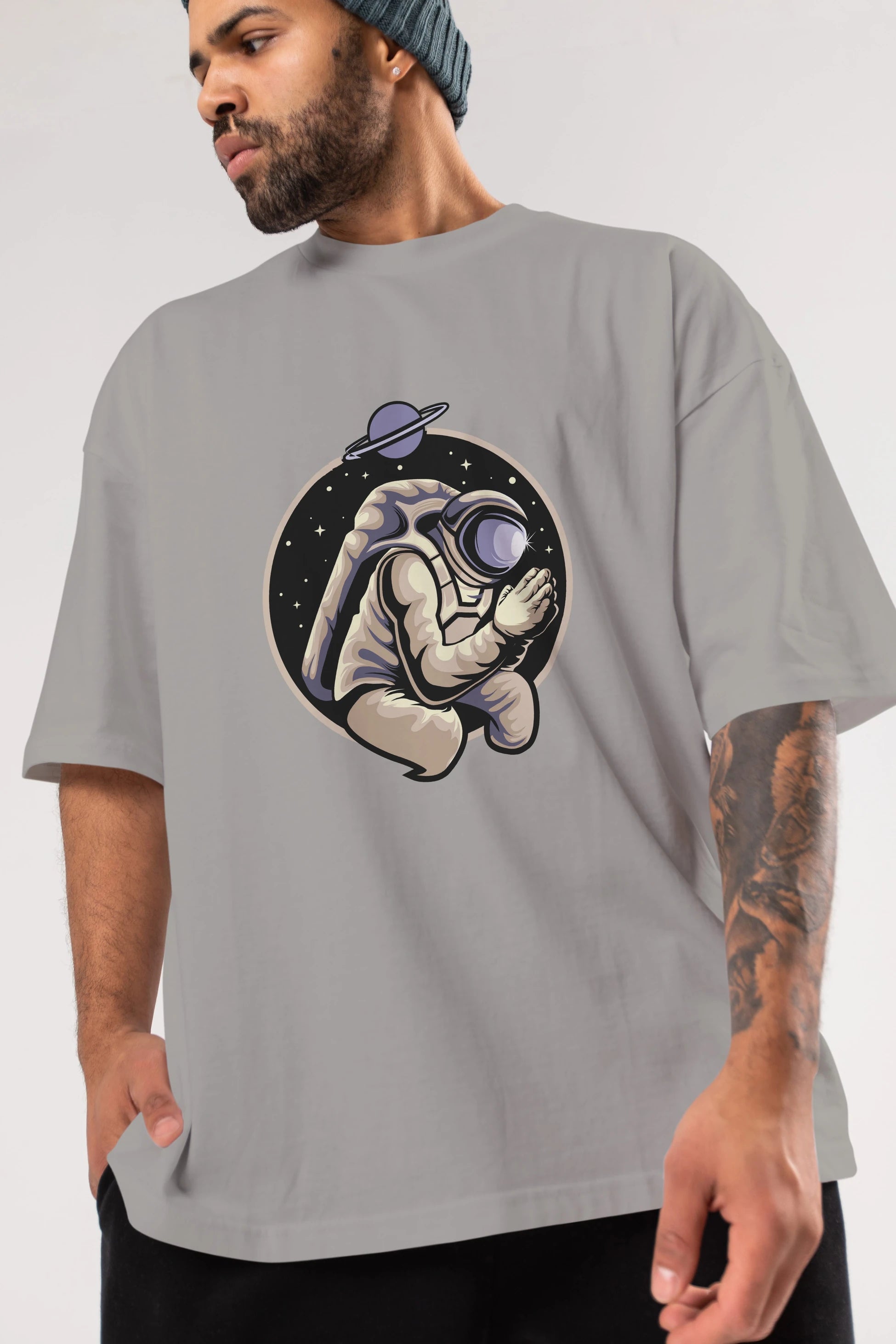 Astronaut Praying Ön Baskılı Oversize t-shirt Erkek Kadın Unisex