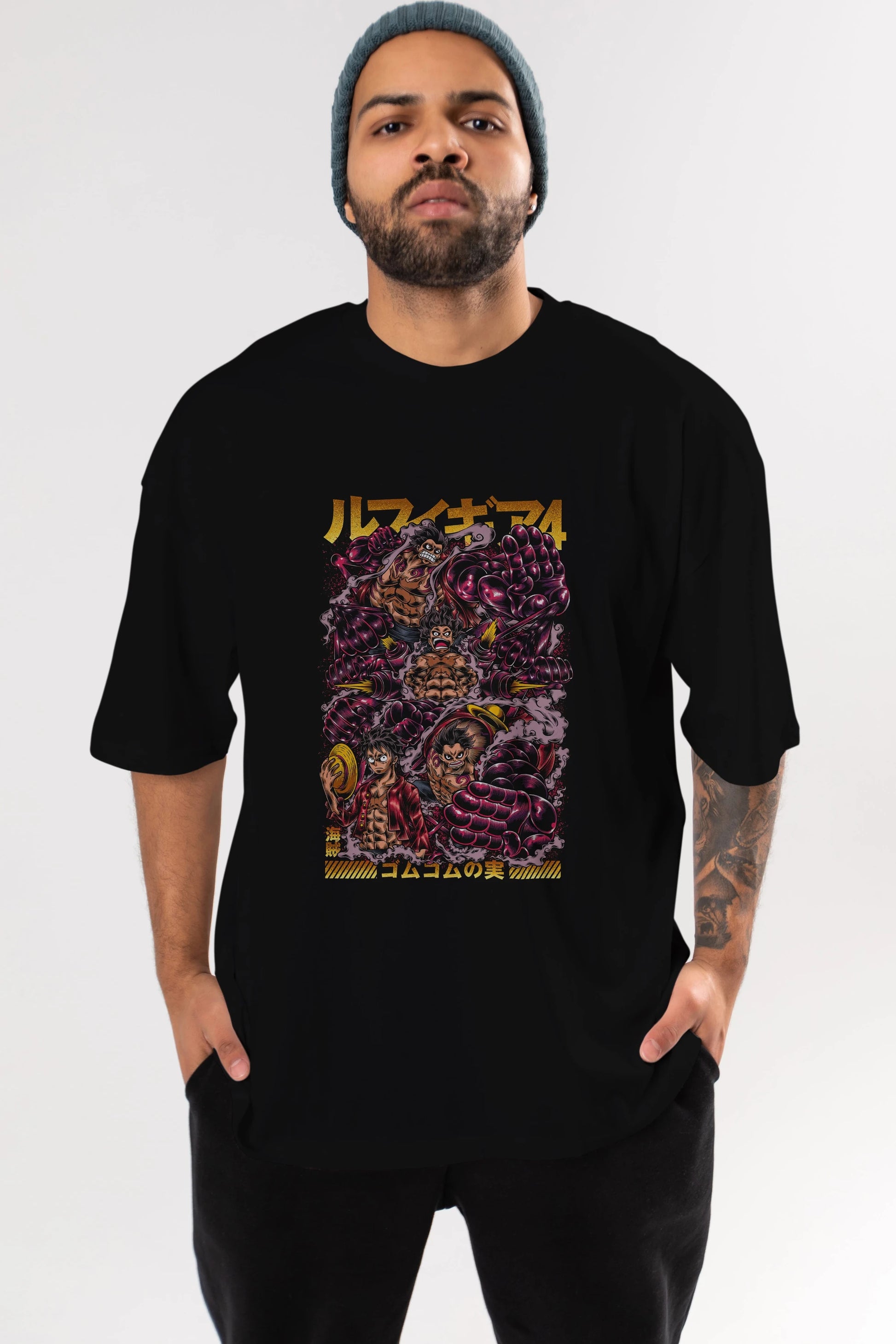 MONKEY D. LUFFY (2) Anime Ön Baskılı Oversize t-shirt %100 pamuk Erkek Kadın Unisex