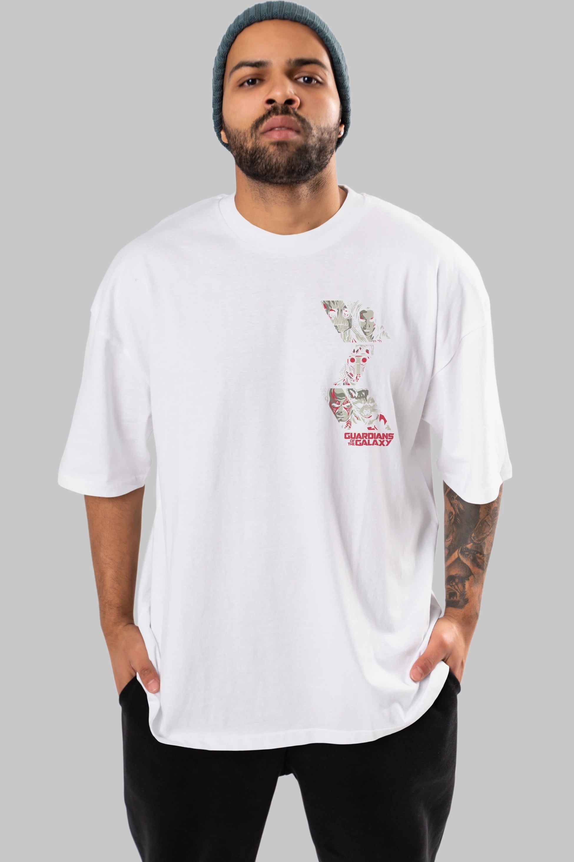 Guardians of The Galaxy (2) Ön Sol Baskılı Oversize t-shirt Erkek Kadın Unisex %100 Pamuk Bisiklet Yaka tişort