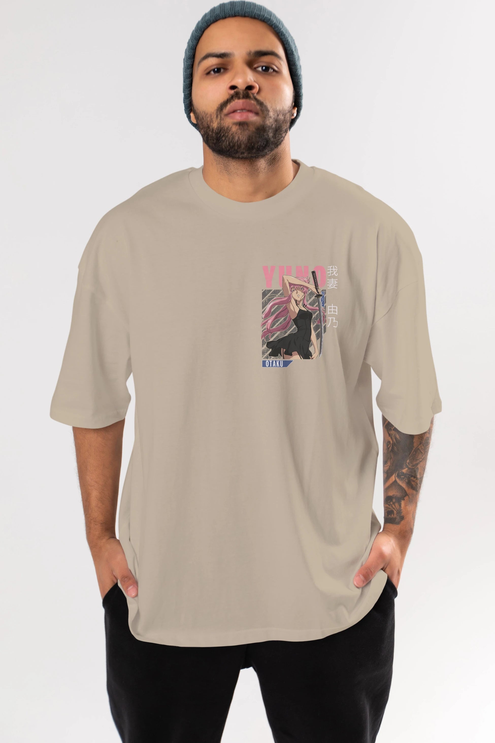 Yuno Gasai 5 Ön Sol Baskılı Oversize t-shirt Erkek Kadın Unisex %100 Pamuk Bisiklet Yaka tişort