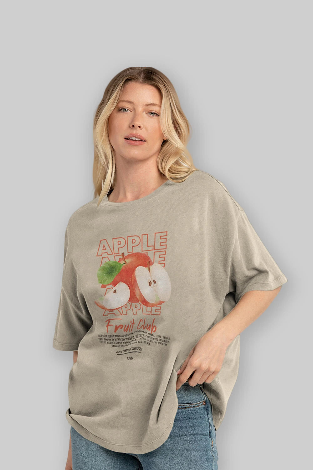Apple Ön Baskılı Oversize t-shirt Erkek Kadın Pamuk Bisiklet Yaka tişort