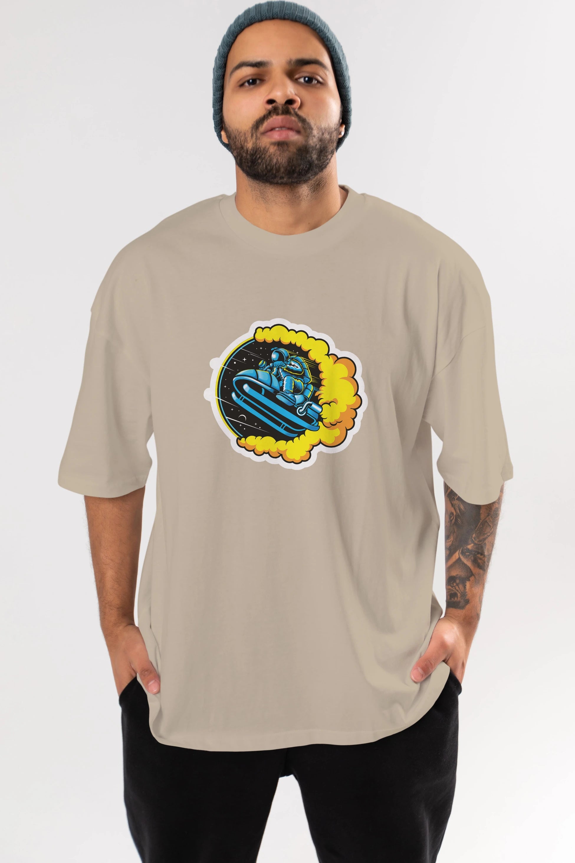 Astrojump with Snowmobile Sticker Ön Baskılı Oversize t-shirt Erkek Kadın Unisex